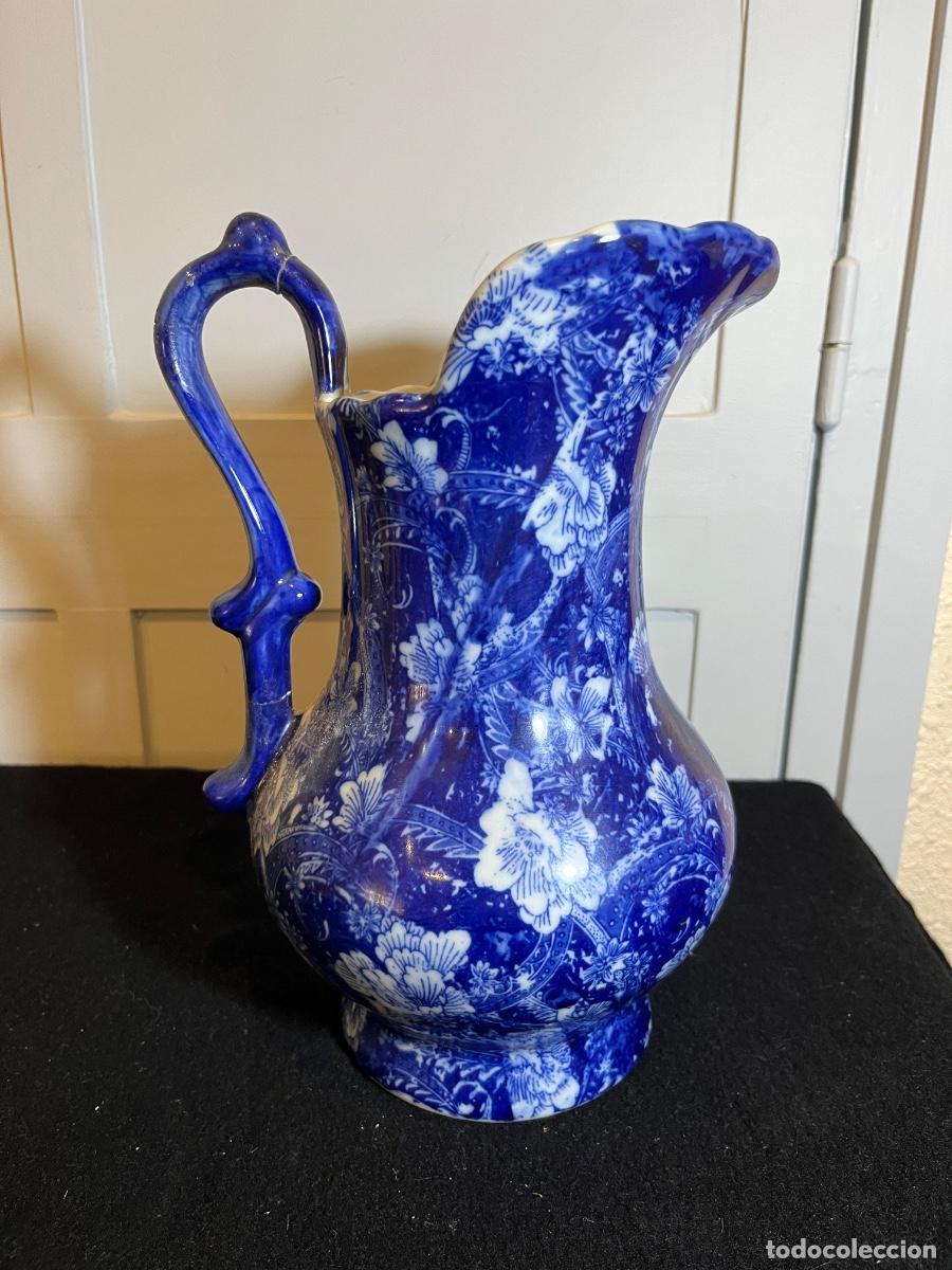 Oggetti Antichi: Jarra Flow Blue inglesa antigua loza victoriana azul cobalto circa