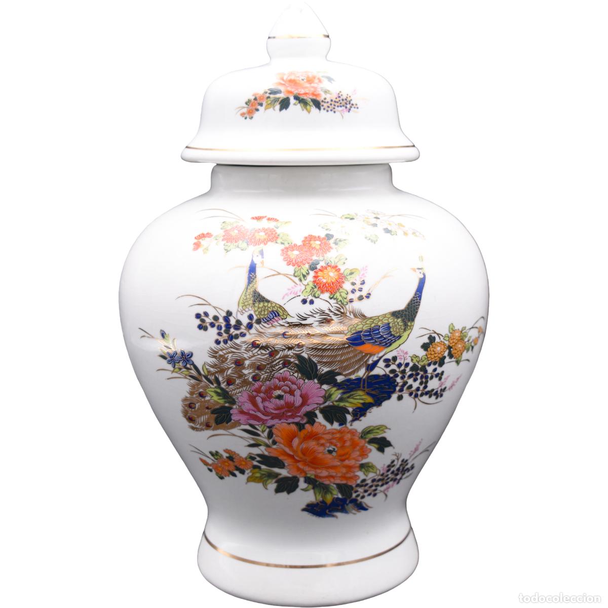 Antiguidades: Tibor de porcelana pintado a mano