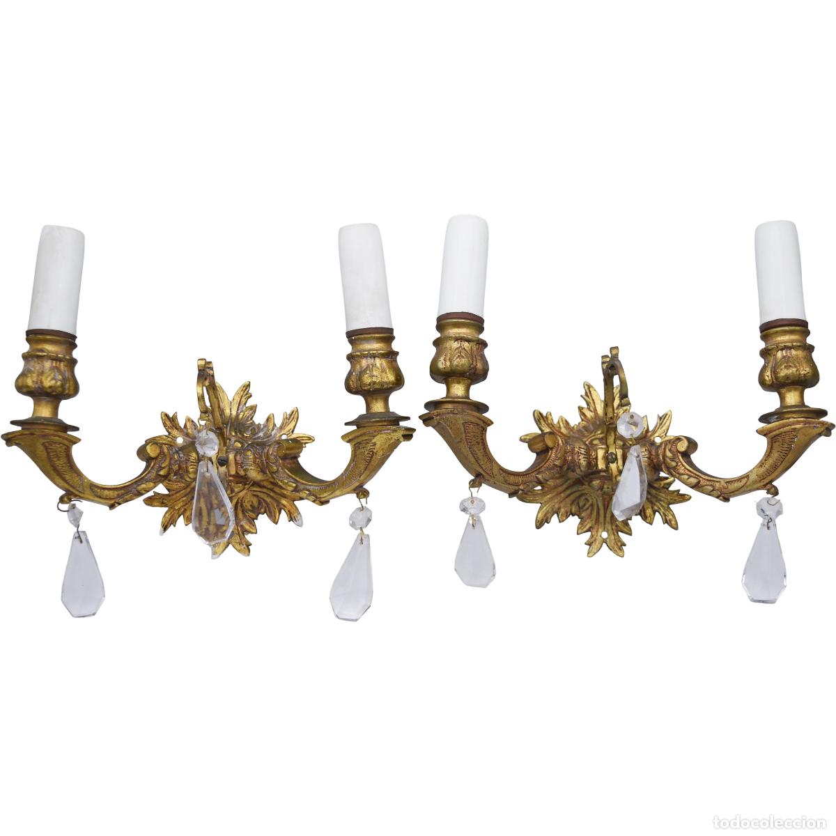 Antiquit&eacute;s: Apliques franceses de bronce dorado y cristal