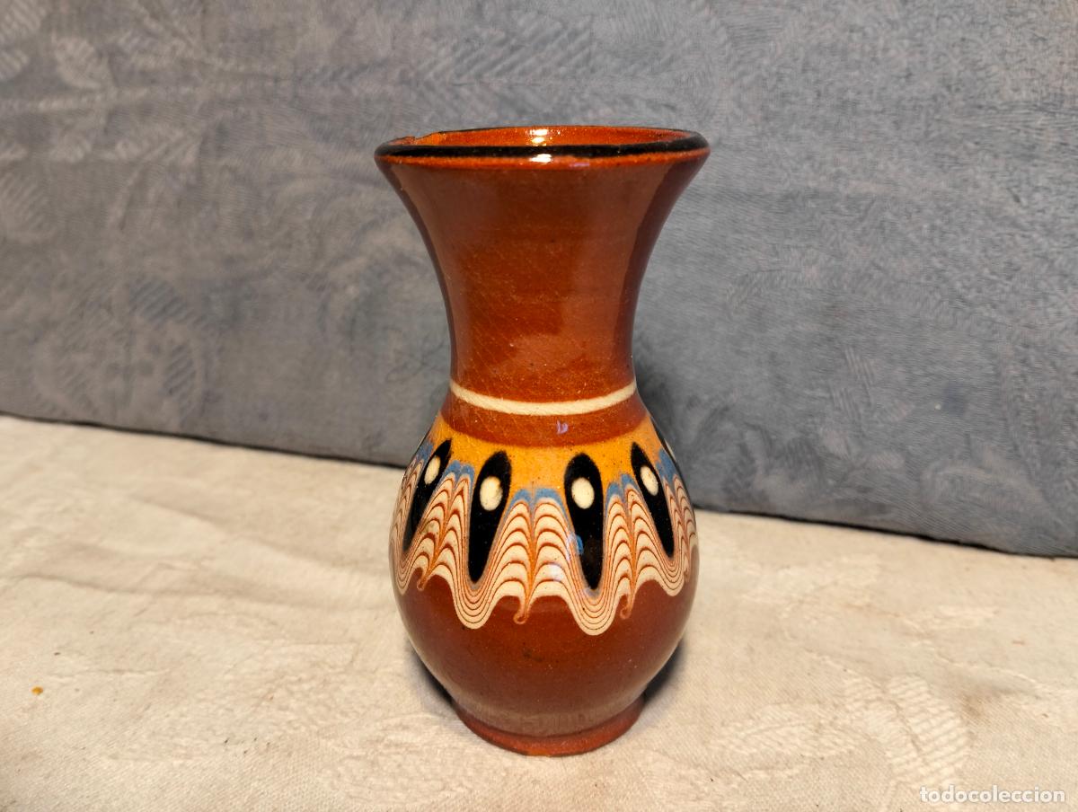 Antig&uuml;edades: Jarr&oacute;n florero de ceramica marr&oacute;n tradicional esmaltada a&ntilde;os 60
