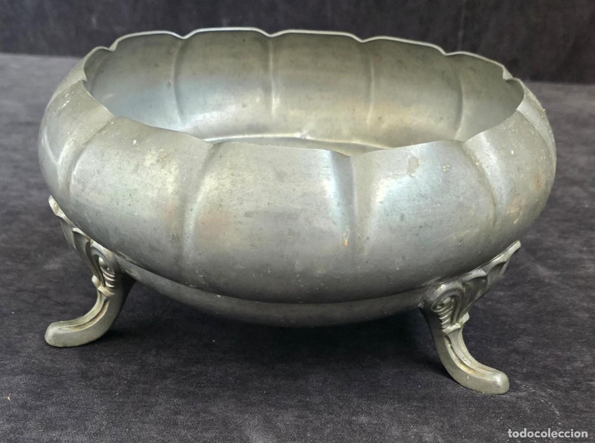 Antig&uuml;edades: Centro de Mesa Antiguo de Pewter Esta&ntilde;o con Patas Ornamentadas 24x14 cm Vintage