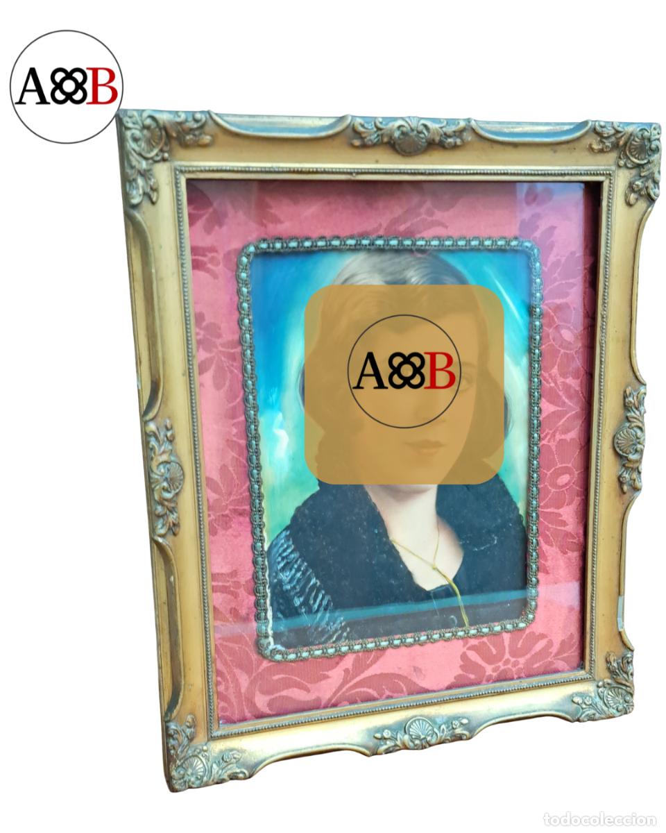 Oggetti Antichi: Marco Portarretratos Antiguo Estilo Barroco Dorado con Paspart&uacute; Damasco - 30x27 cm