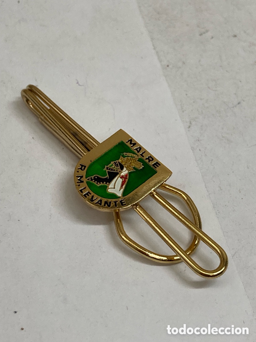 Antig&uuml;edades: pisacorbatas dorado con el emblema esmaltado del Ej&eacute;rcito de Tierra espa&ntilde;ol