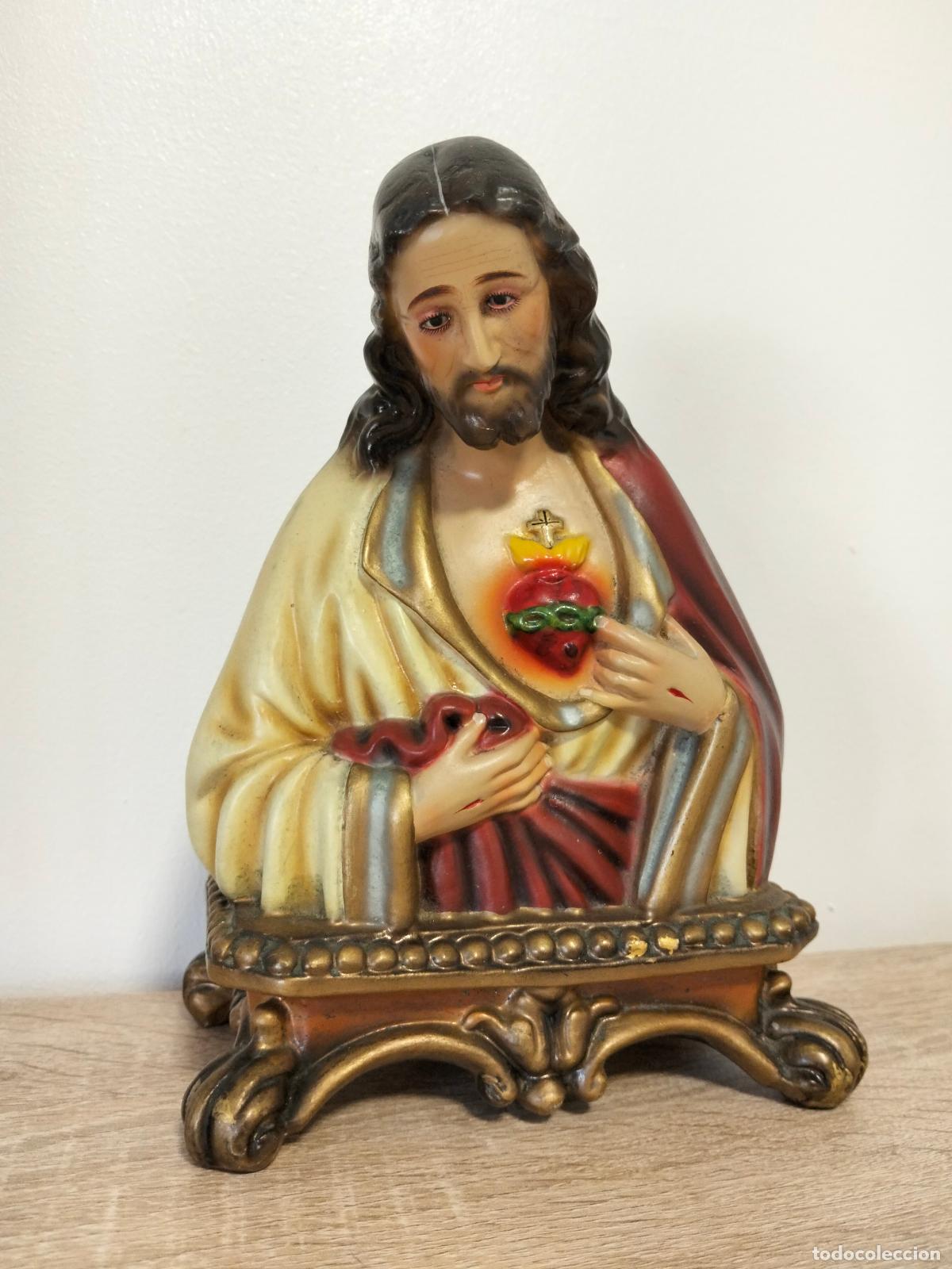 Antig&uuml;edades: Antigua imagen sagrado coraz&oacute;n de Jes&uacute;s Olot semana santa altar corpus