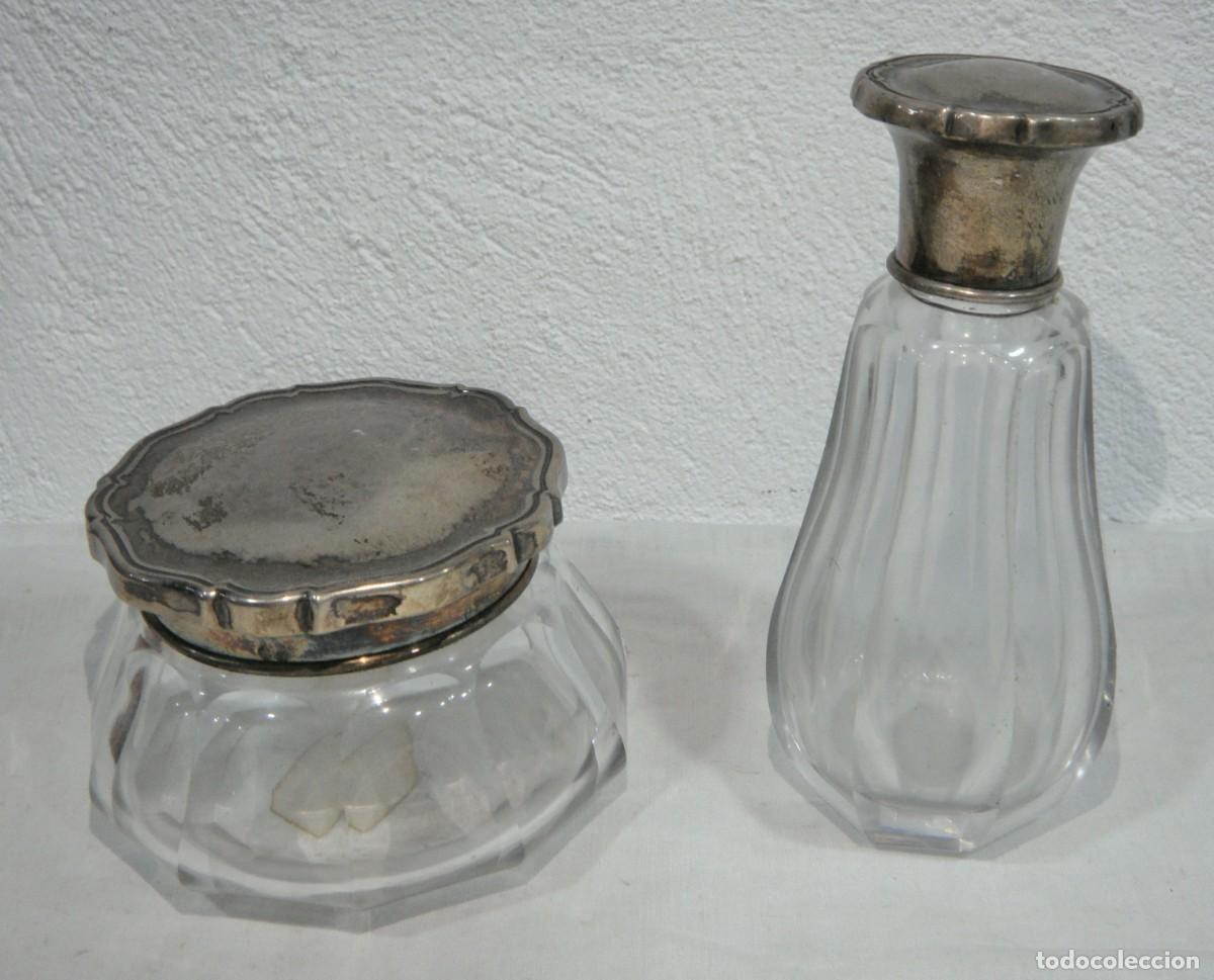 Oggetti Antichi: Juego de tocador de cristal y plata &middot; Tarros facetados &middot; ca. 1940&ndash;1960