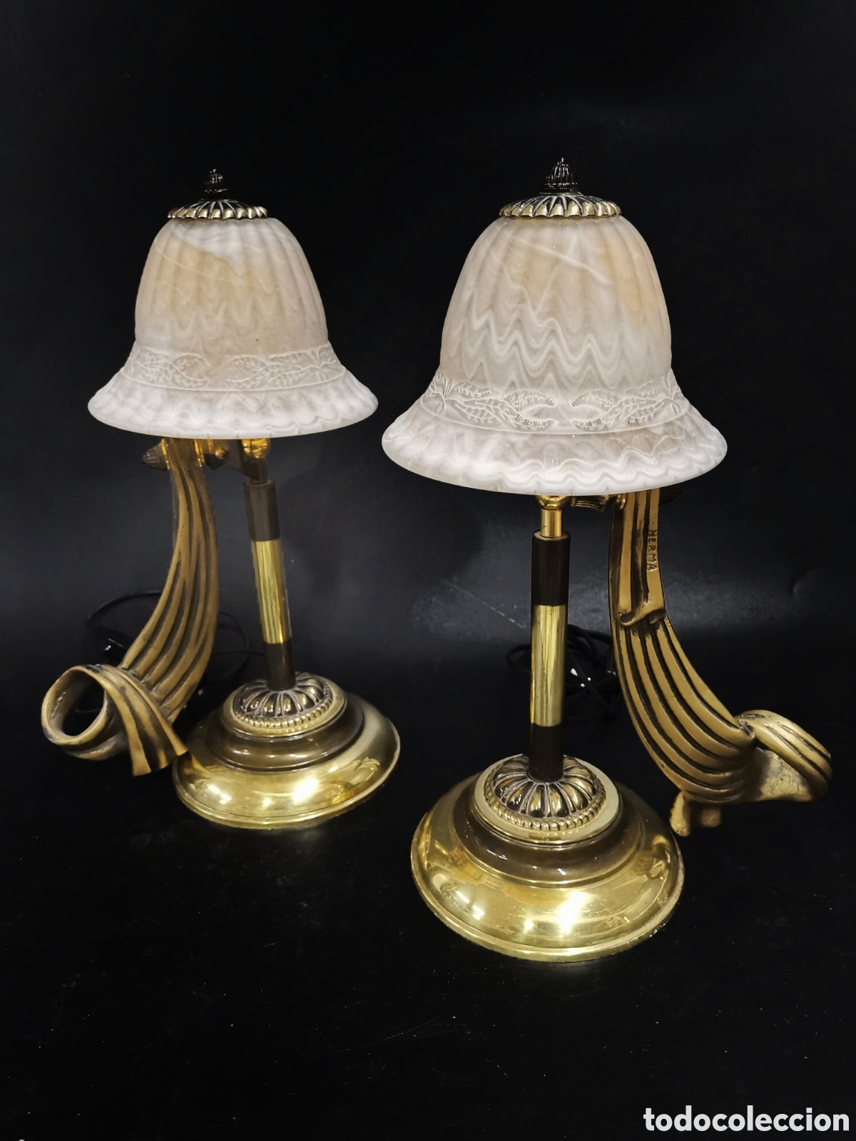 Oggetti Antichi: PAREJA DE L&Aacute;MPARAS ITALY HERMA, PRECIOSOS DETALLES Y ELEGANTE DISE&Ntilde;O