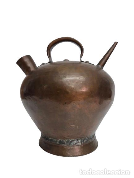 Antig&uuml;edades: Antiguo C&aacute;ntaro, Botijo - Cantir Catal&aacute;n - Cobre - Altura 33 cm - S.XIX