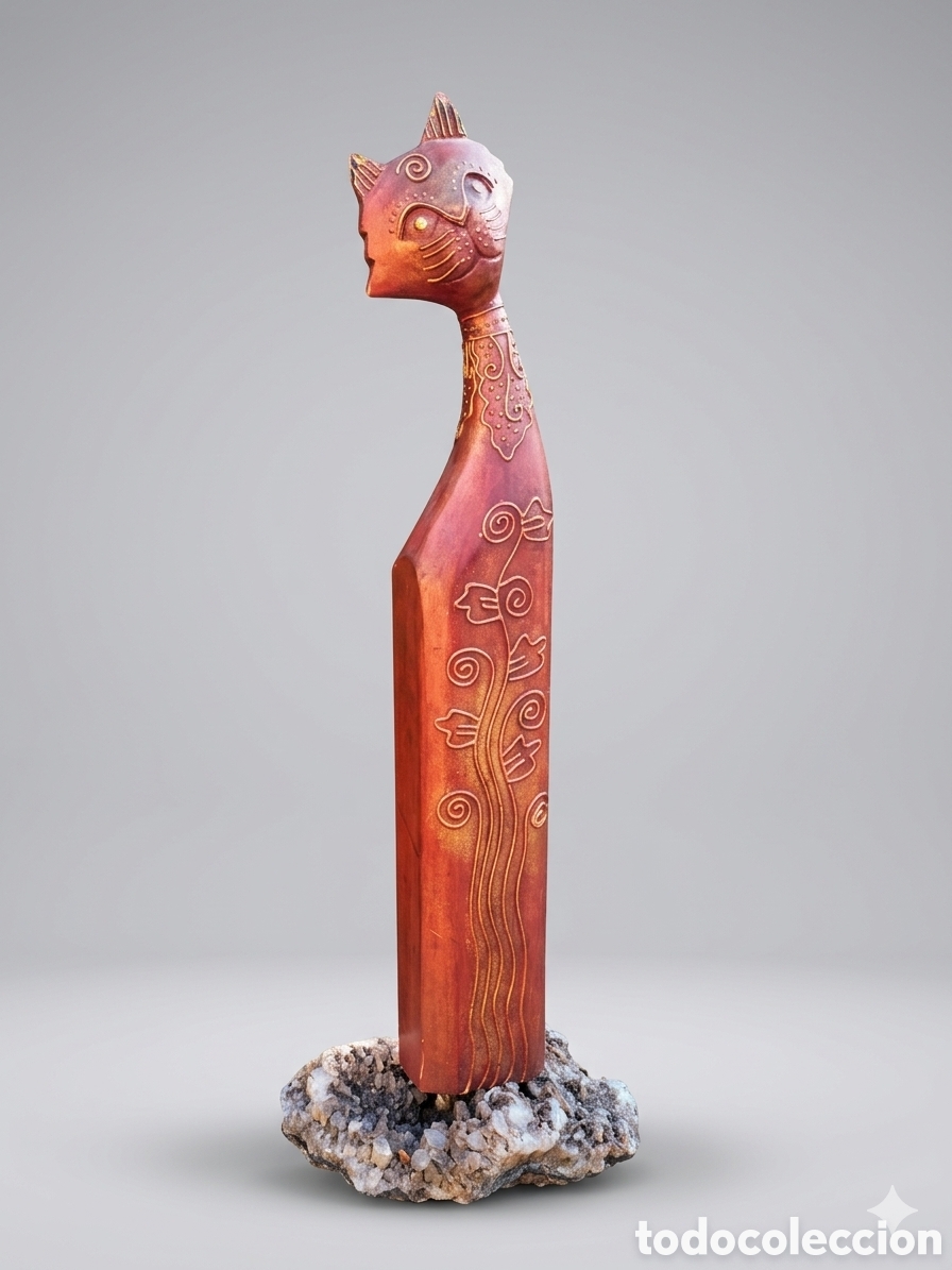 Antig&uuml;edades: GATO - TALLA EN MADERA - - Foto 2