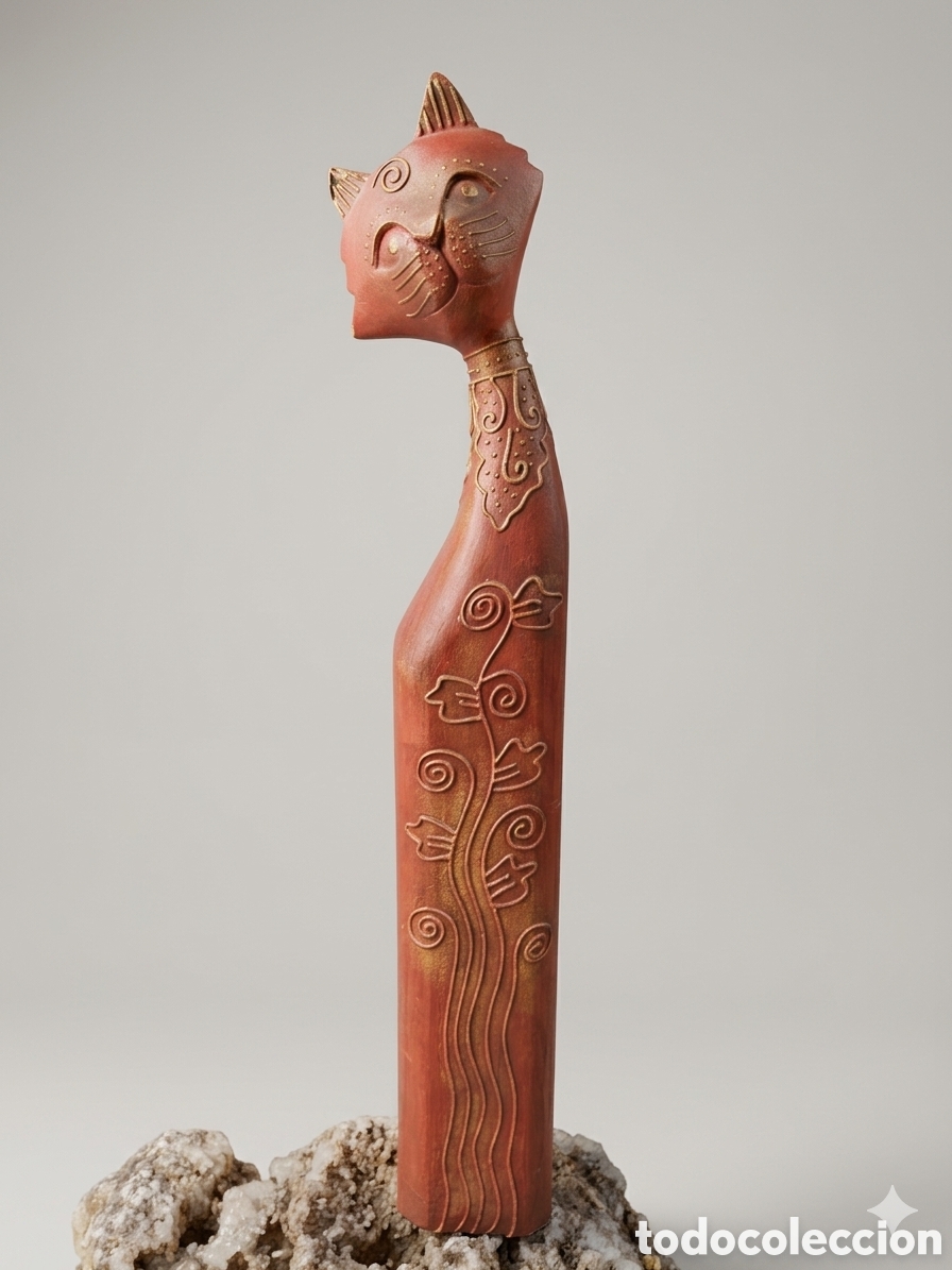 Antig&uuml;edades: GATO - TALLA EN MADERA - - Foto 1