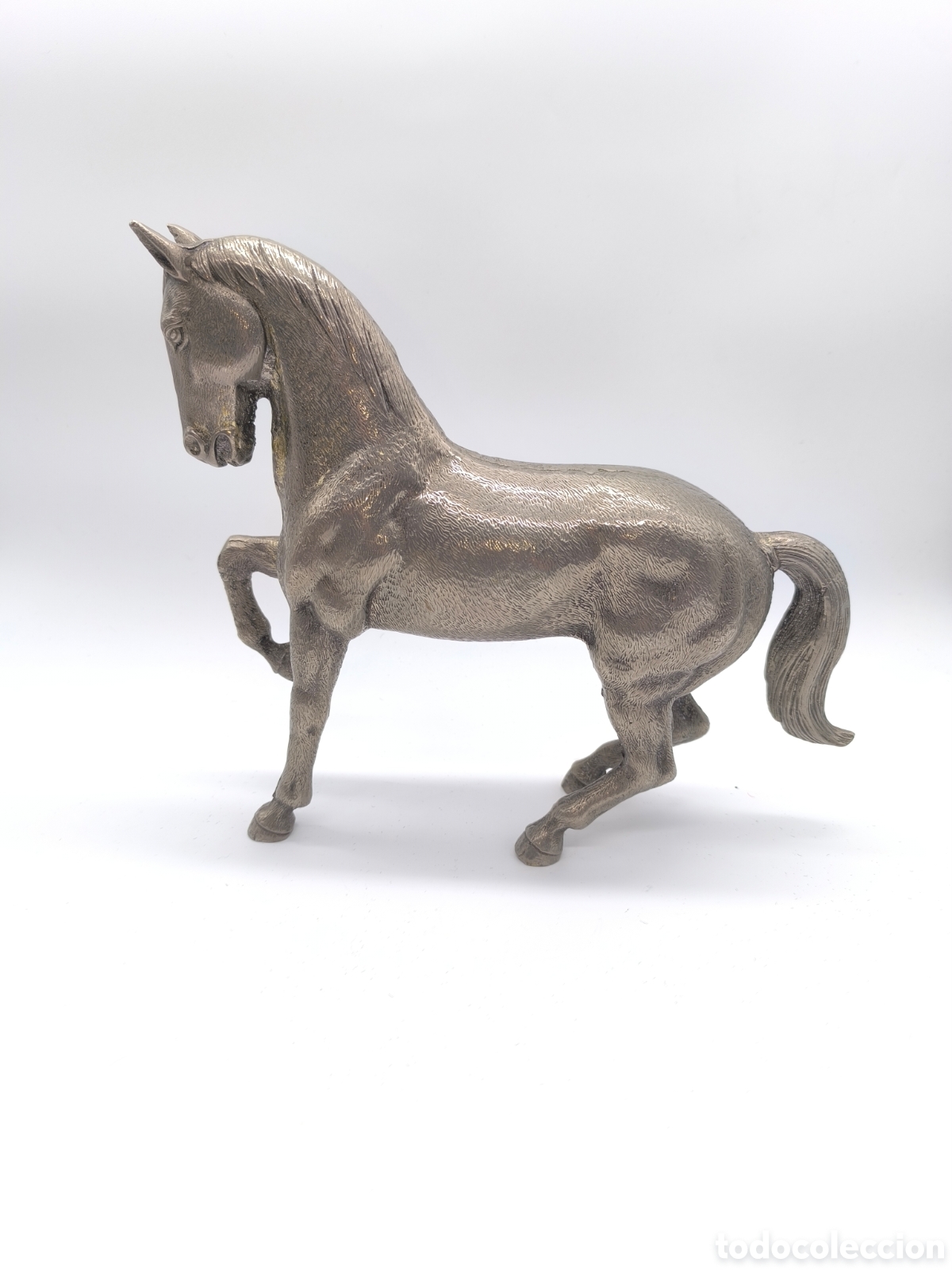 Antig&uuml;edades: Escultura caballo en lat&oacute;n bronce macizo figura ecuestre decorativa 24 cm