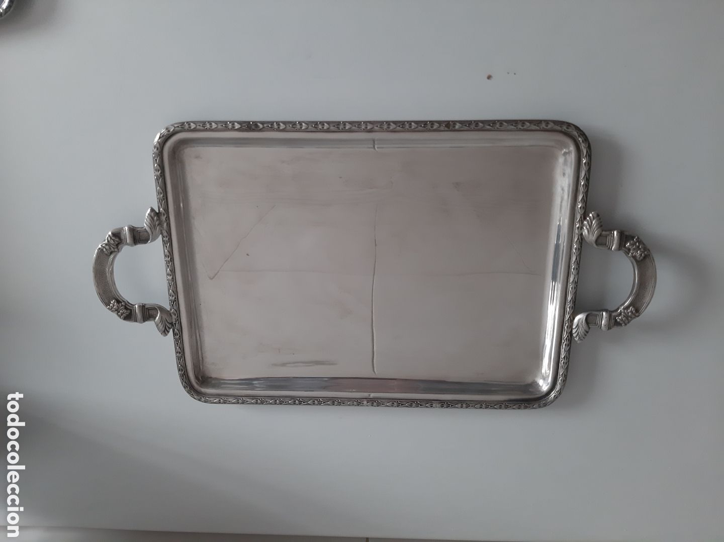 Antiquit&eacute;s: Bandeja metal plateado con asas a&ntilde;os 40