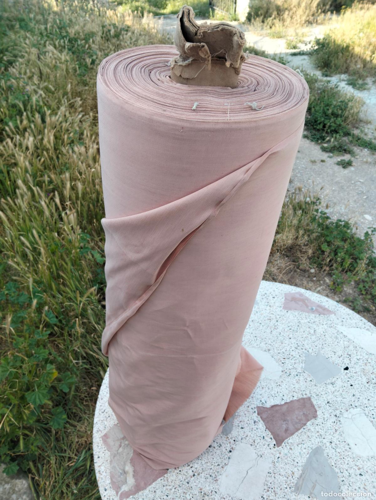 Antig&uuml;edades: 1 metro de tela antigua color rosa pastel salm&oacute;n rosado 90 cm de ancho, 1M tela a metros