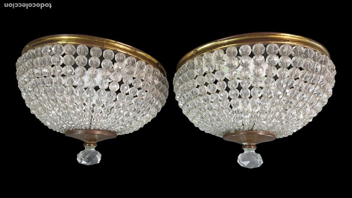 Antig&uuml;edades: Pareja plafones techo. Cristal tallado. Siglo XX. 25,5 cm di&aacute;metro x 16 cm.