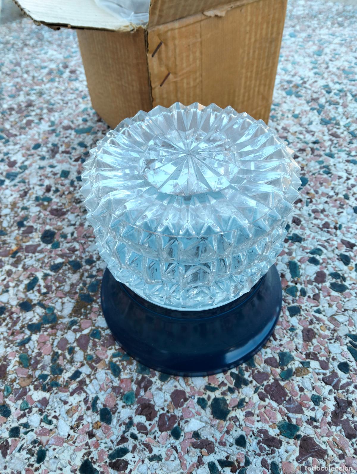 Antiquit&eacute;s: L&aacute;mpara pared o techo aplique redondo tulipa transparente plaf&oacute;n azul antiguo Luxus vintage a&ntilde;os 70