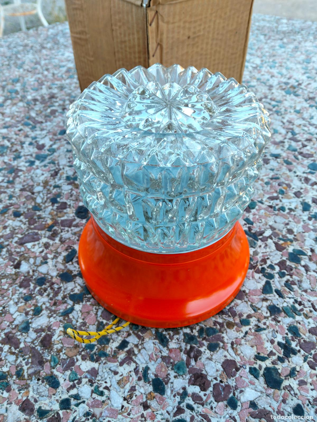 Oggetti Antichi: L&aacute;mpara pared techo aplique redondo tulipa transparente plaf&oacute;n naranja antiguo Luxus vintage a&ntilde;os 70