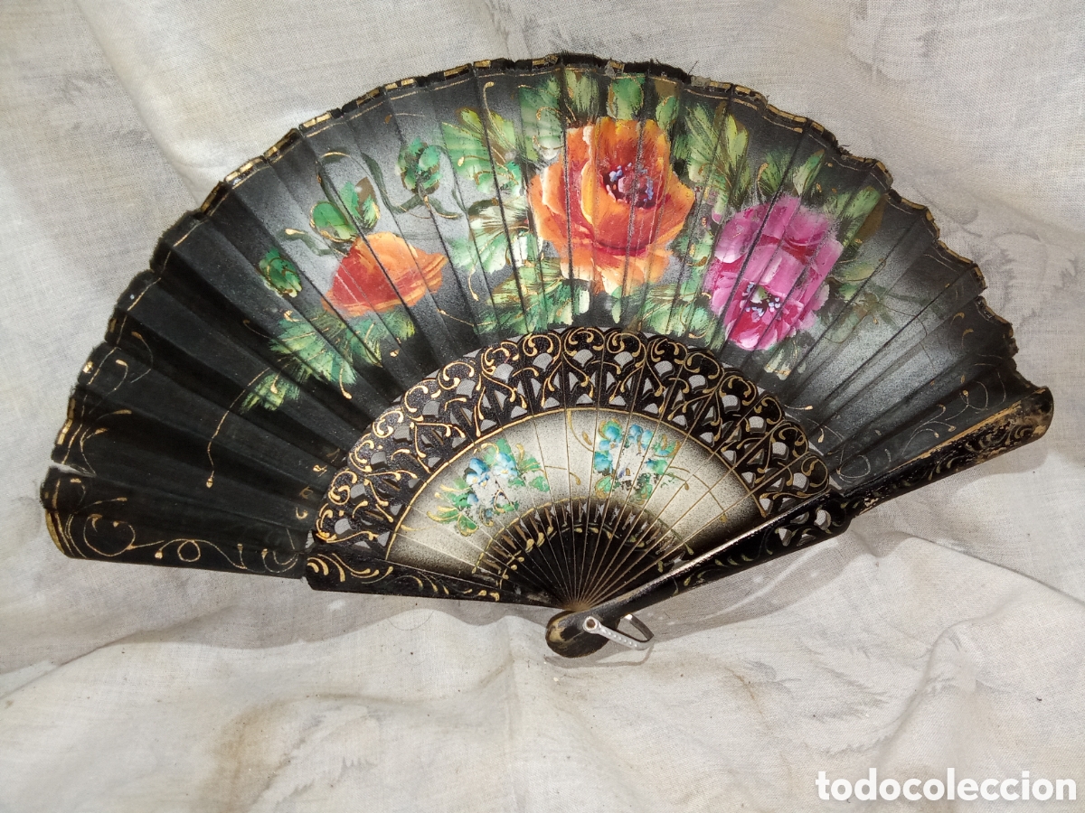 Antig&uuml;edades: PRECIOSO ABANICO CON PA&Iacute;S FLORAL PINTADO A MANO