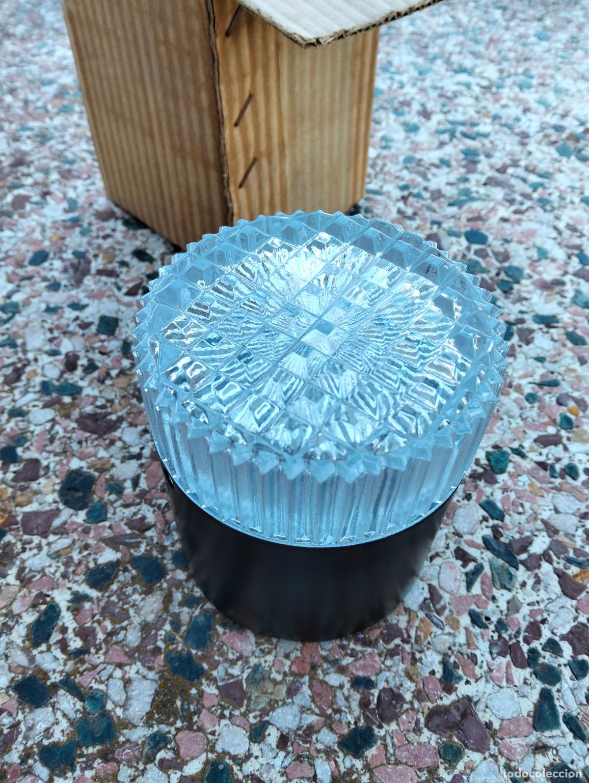 Antiquit&eacute;s: L&aacute;mpara pared techo aplique redondo tulipa transparente plaf&oacute;n negro antiguo Luxus vintage a&ntilde;os 70