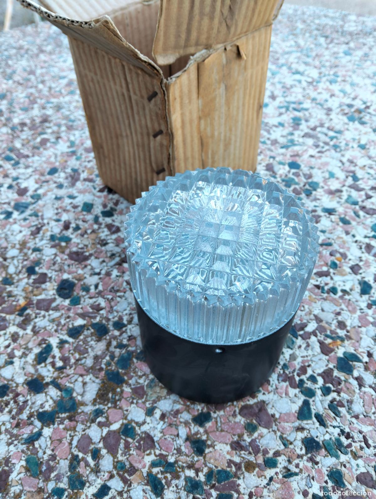 Antiquit&eacute;s: L&aacute;mpara pared techo aplique redondo tulipa transparente plaf&oacute;n negro antiguo Luxus vintage a&ntilde;os 70