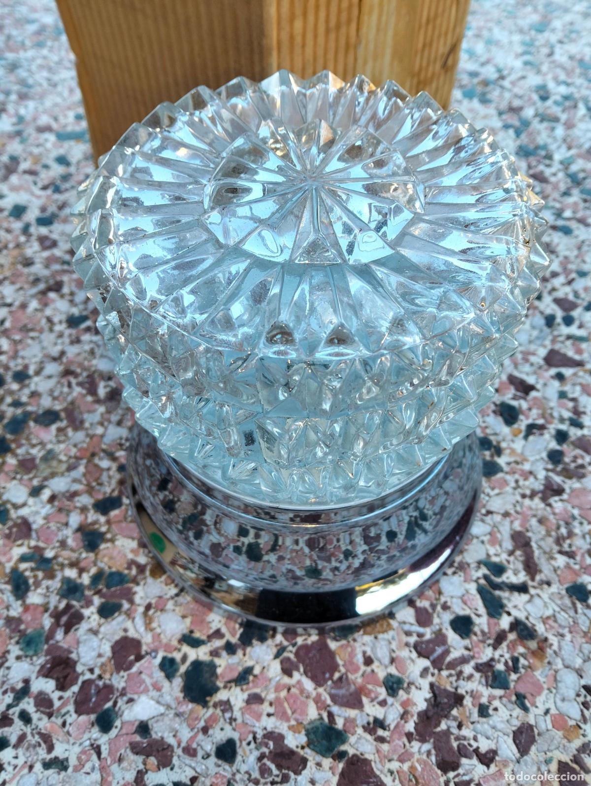 Antiques: L&aacute;mpara techo aplique redondo tulipa transparente plaf&oacute;n plateado antiguo Luxus vintage a&ntilde;os 70