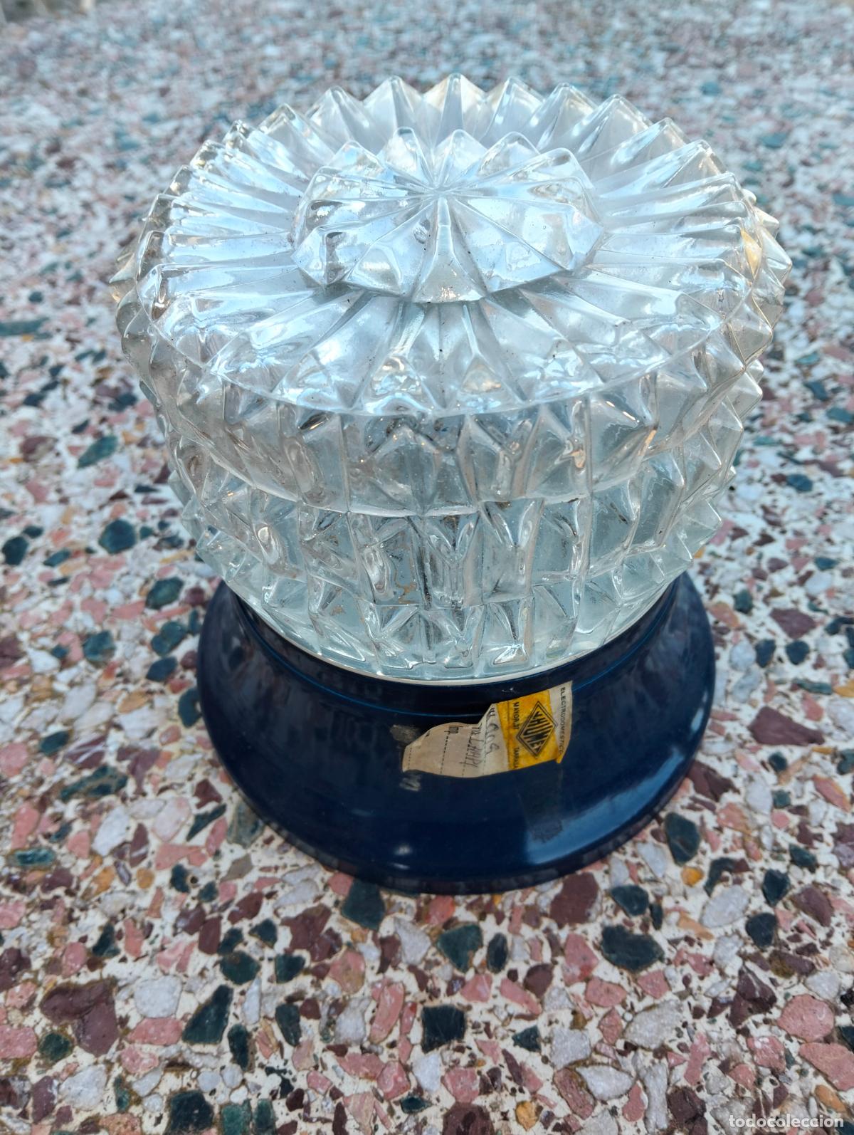 Antiques: L&aacute;mpara pared techo aplique redondo tulipa transparente plaf&oacute;n azul antiguo Luxus vintage a&ntilde;os 70