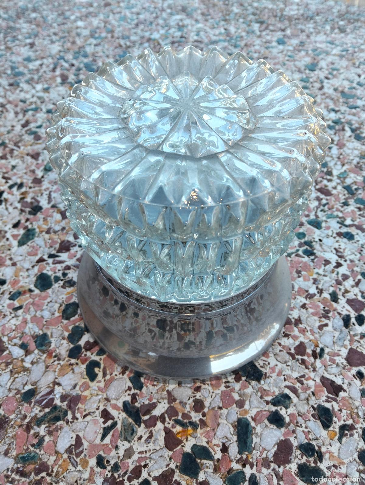 Antiques: L&aacute;mpara pared techo aplique redondo tulipa transparente plaf&oacute;n azul antiguo plateado vintage a&ntilde;os 70