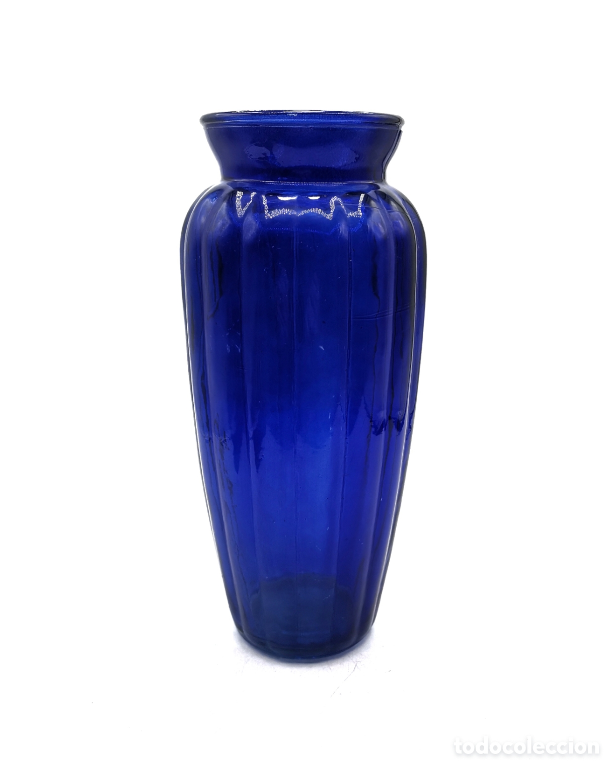 Antiques: JARR&Oacute;N DE VIDRIO COBALTO VINTAGE ESPA&Ntilde;A BONITO DISE&Ntilde;O ACANALADO