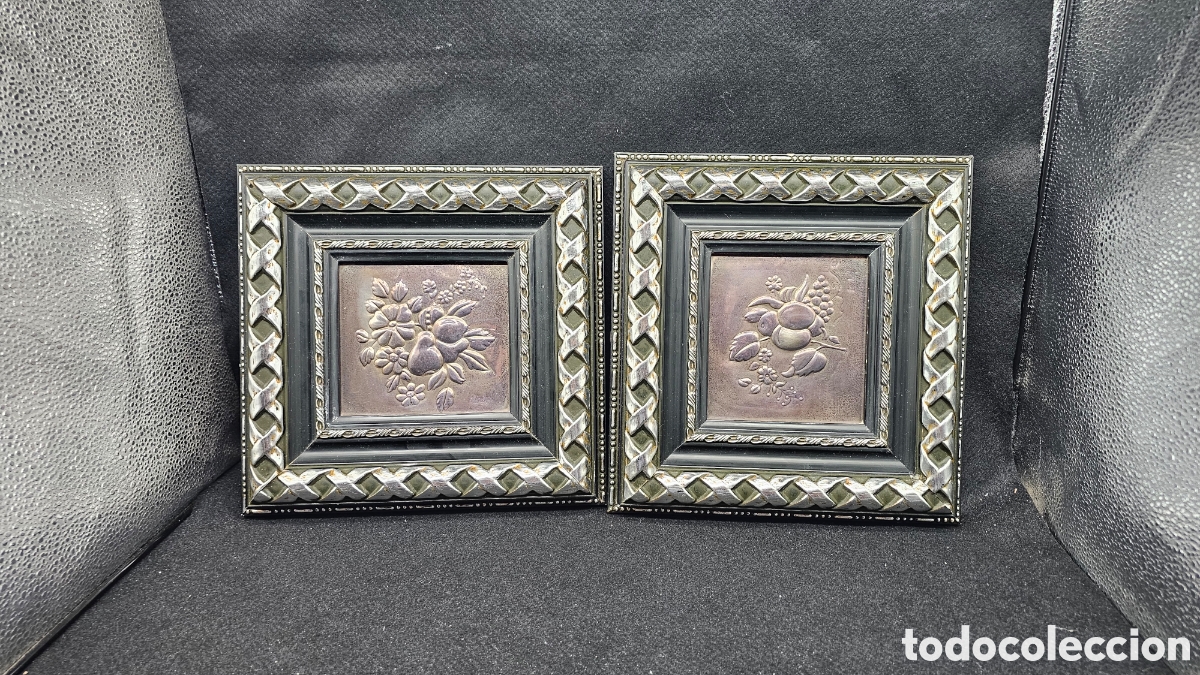 Antiques: 2 cuadros de plata de ley
