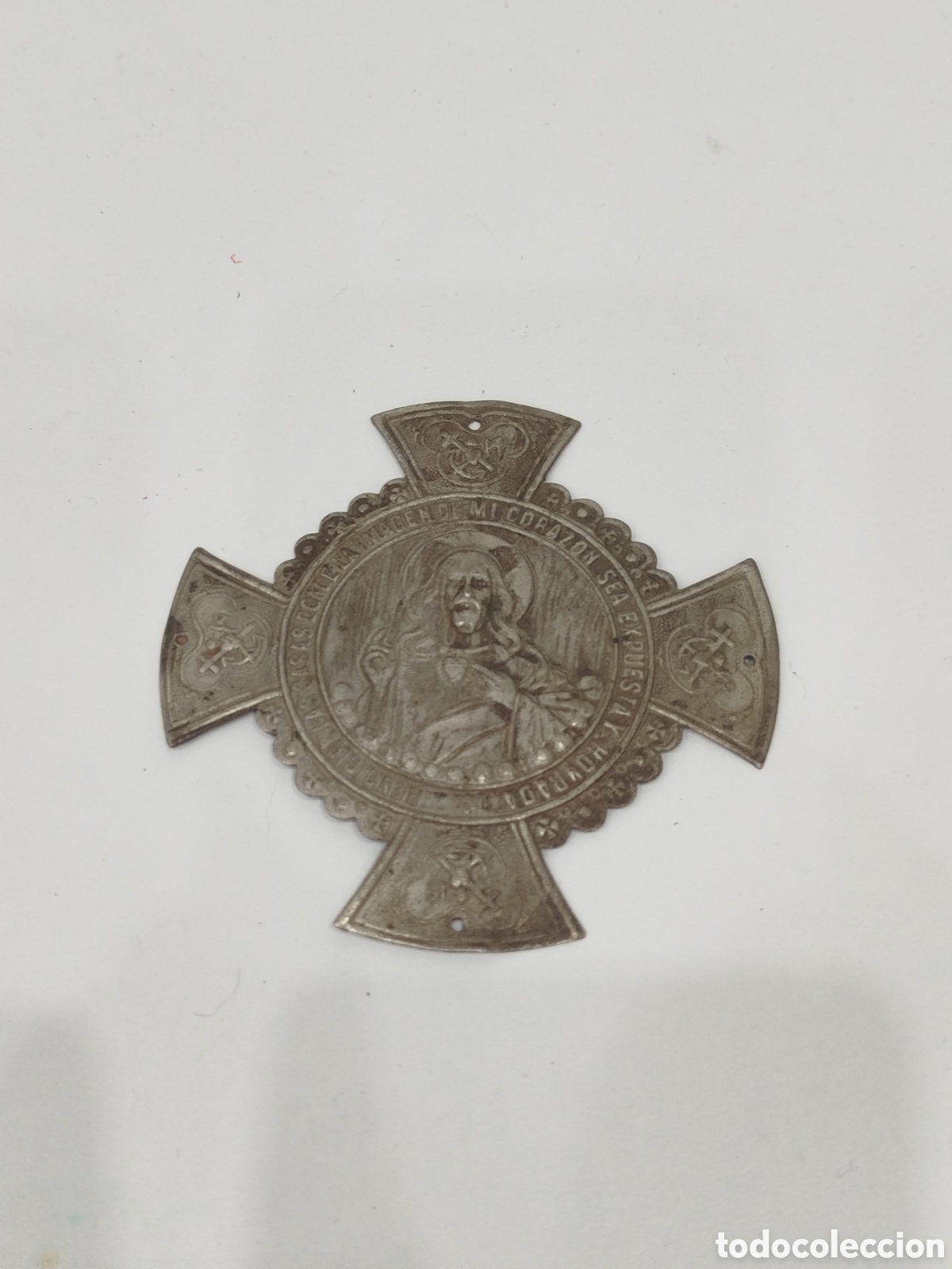 Antig&uuml;edades: Antigua Placa Met&aacute;lica de Puerta del Sagrado Coraz&oacute;n de Jes&uacute;s