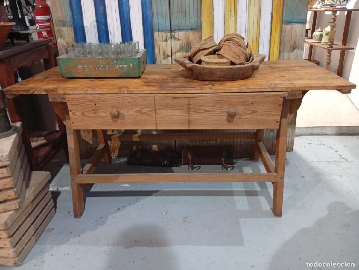 Antig&uuml;edades: Mesa tocinera r&uacute;stica antigua de grandes dimensiones. - Foto 2
