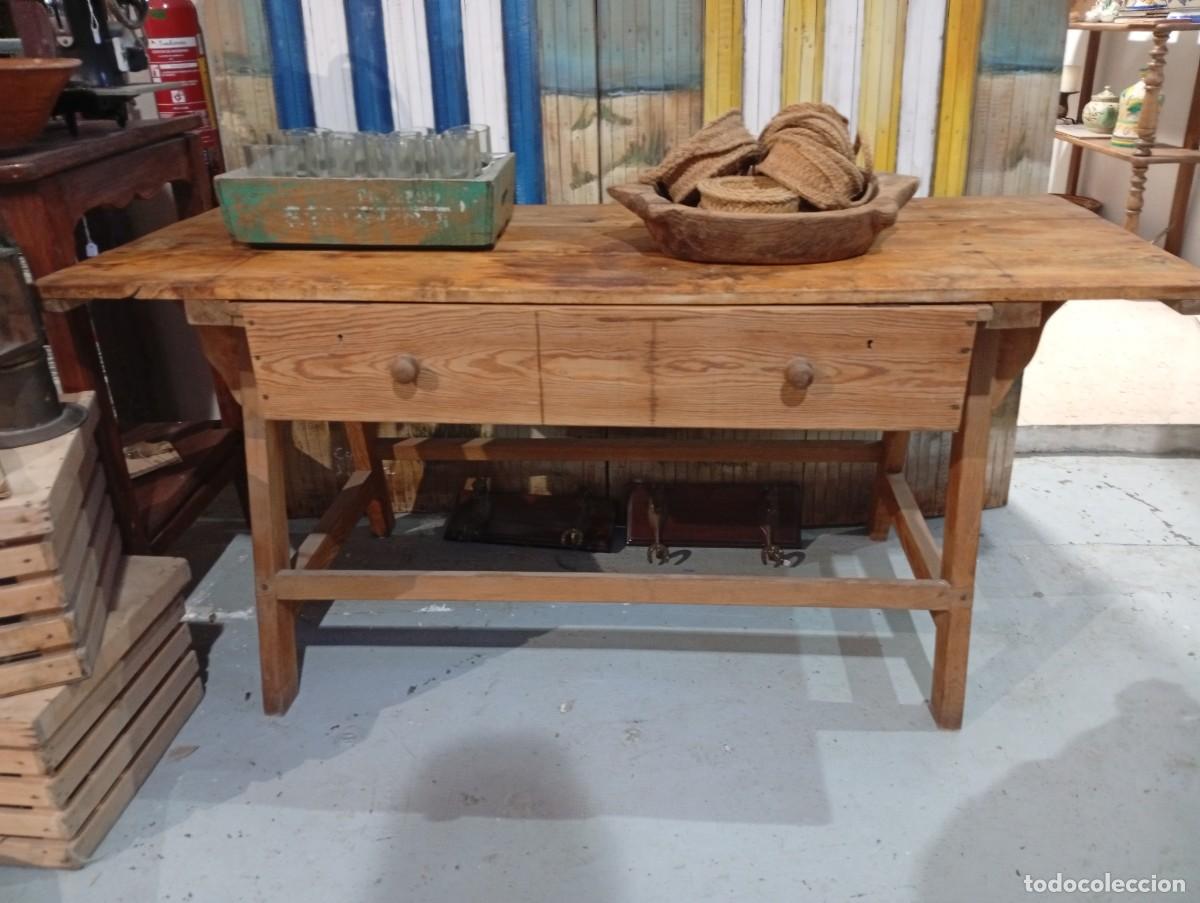 Antig&uuml;edades: Mesa tocinera r&uacute;stica antigua de grandes dimensiones. - Foto 3