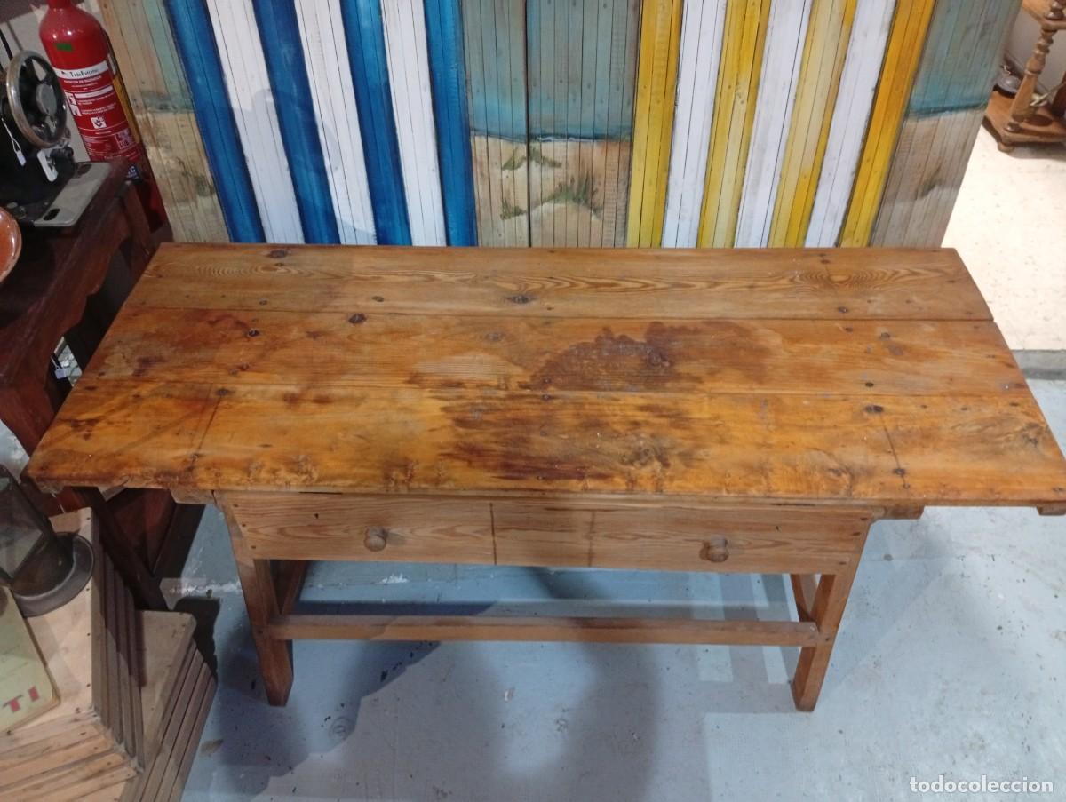 Antig&uuml;edades: Mesa tocinera r&uacute;stica antigua de grandes dimensiones. - Foto 4