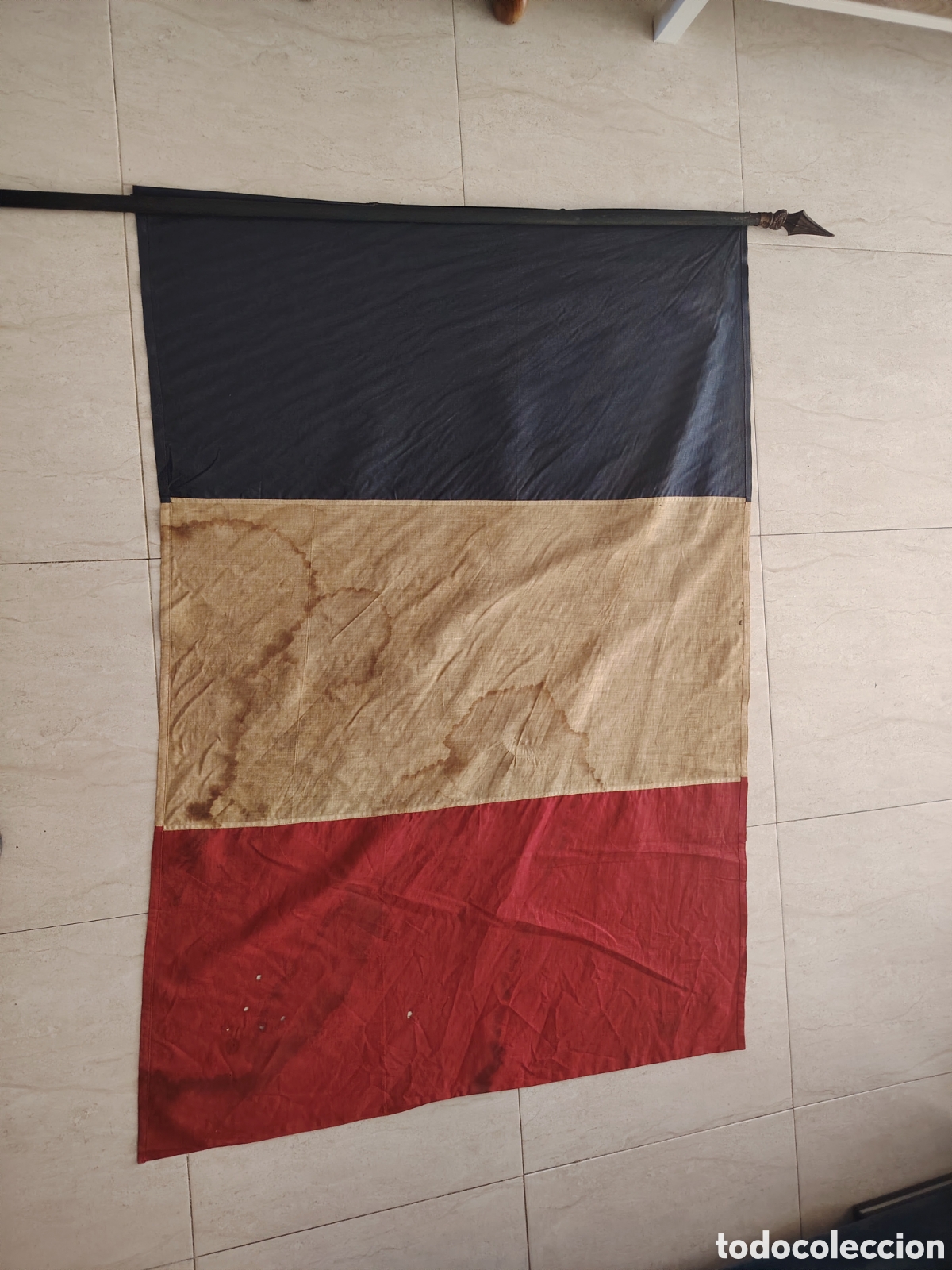 Antig&uuml;edades: Antigua bandera francesa, rep&uacute;blica, primera guerra mundial. Original