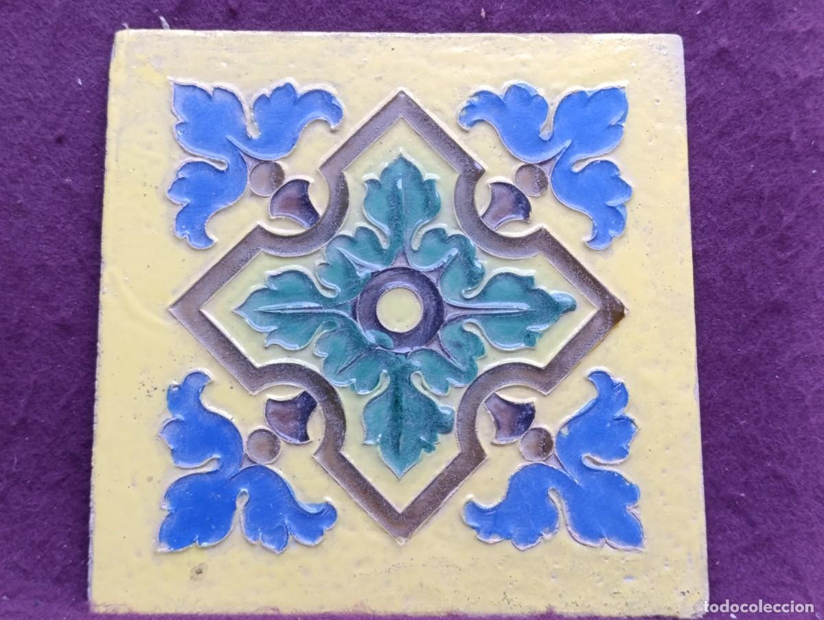 Antig&uuml;edades: Antiguo Azulejo, Mosaico Cuerda Seca, Ruiz de Luna, Talavera, unos 20 x 20 cms.