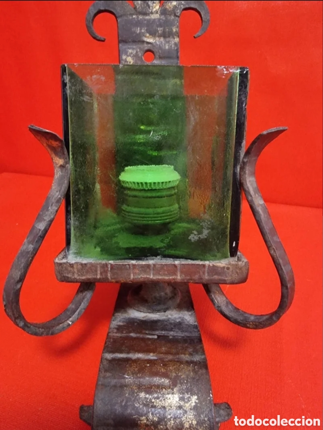 Antig&uuml;edades: Aplique de pared estilo rustico, con cristal verde - Foto 5