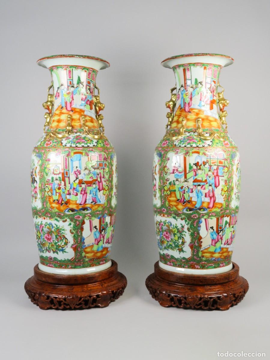Antig&uuml;edades: Pareja de jarrones en porcelana china de Cant&oacute;n Dinast&iacute;a Qing siglo XIX