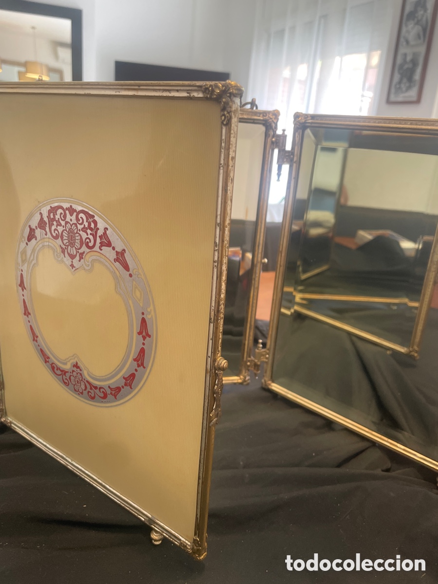 Antig&uuml;edades: Espejo tr&iacute;ptico viaje Art Nouveau, modernista