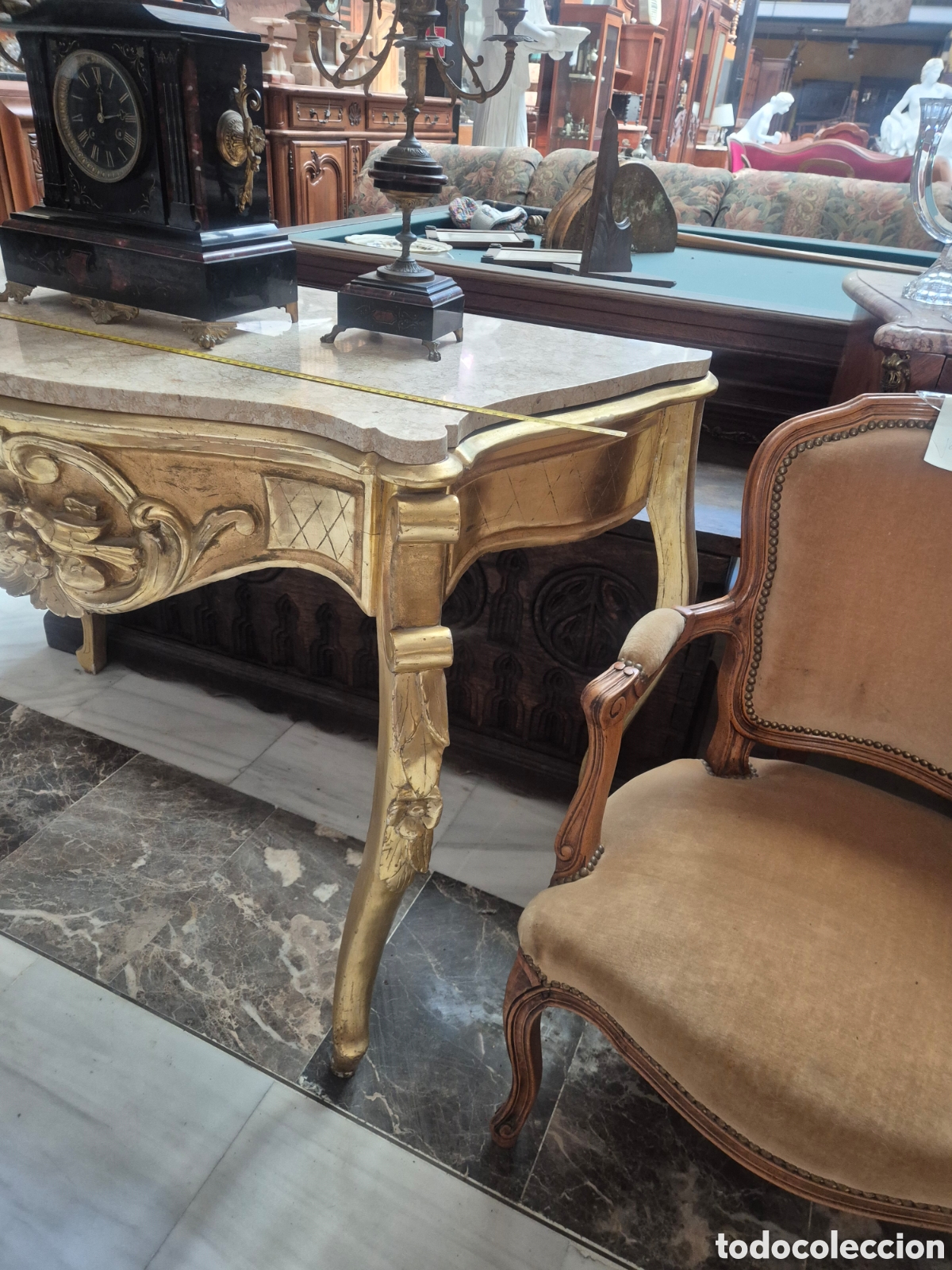 Antig&uuml;edades: Consola en madera y pan de oro del 1900 - Foto 2