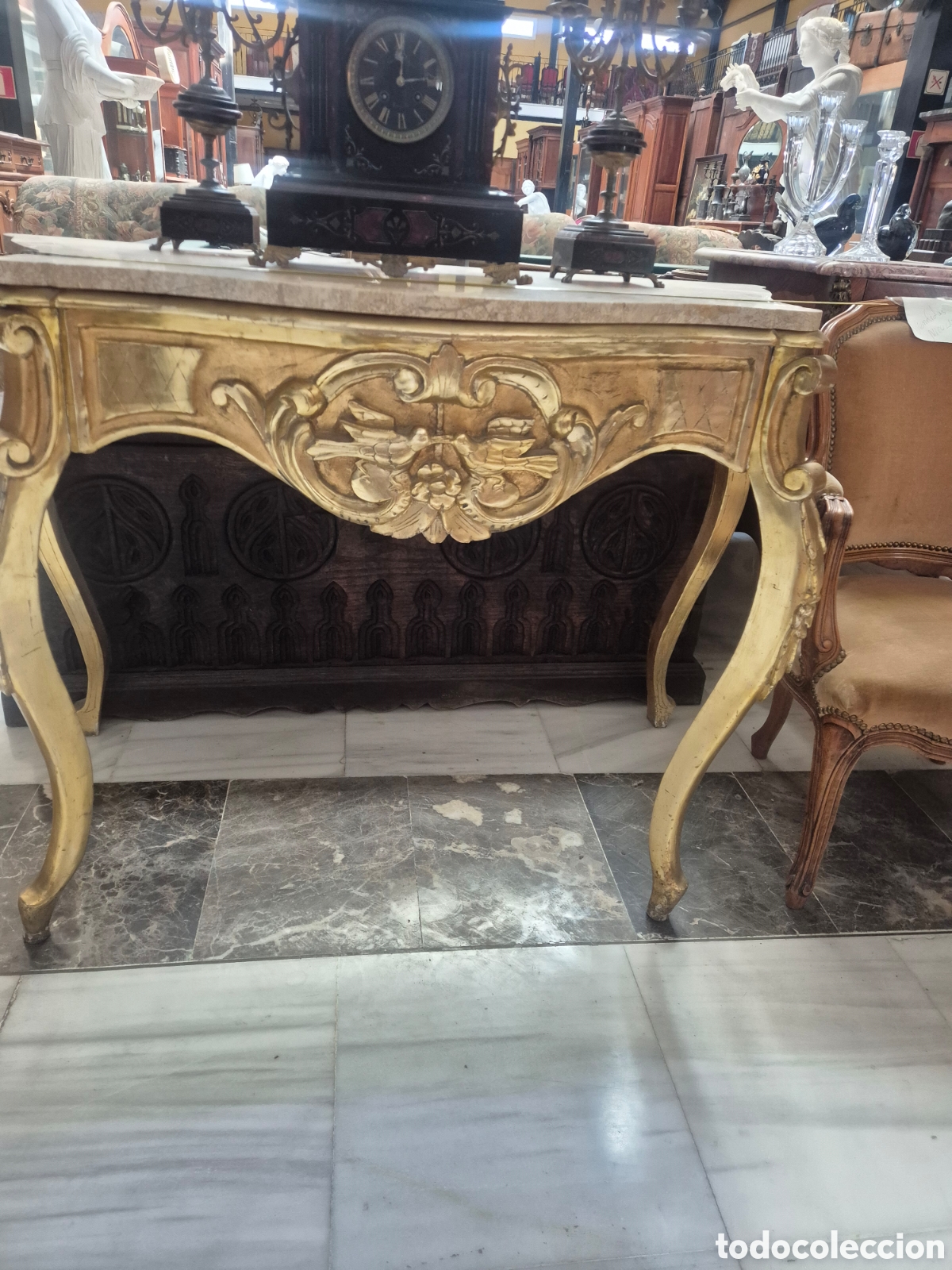 Antig&uuml;edades: Consola en madera y pan de oro del 1900 - Foto 1