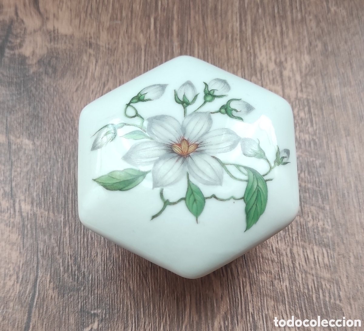 Antiguidades: CAJA JOYERO HEXAGONAL DE PORCELANA CON DECORACI&Oacute;N FLORAL - CASA GUILL&Eacute;N - ESPA&Ntilde;A