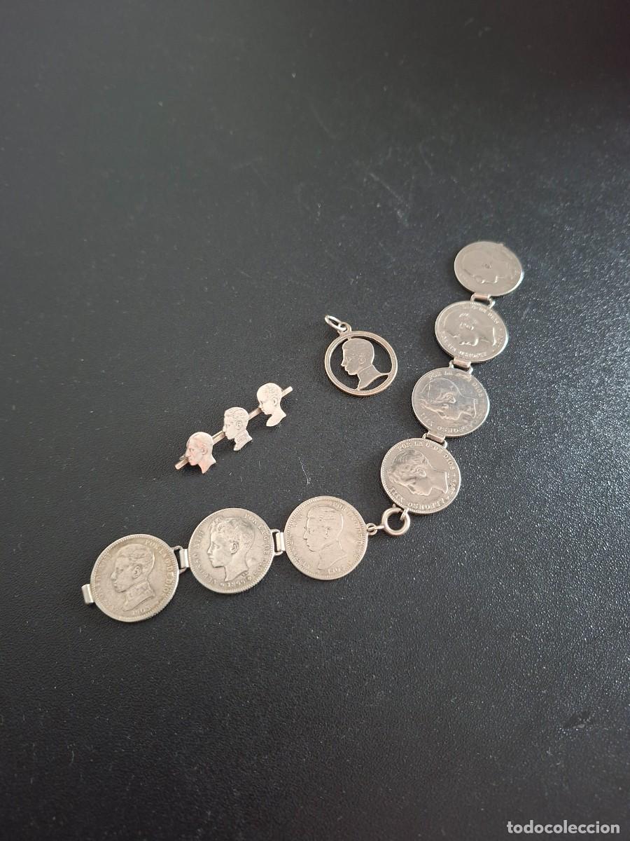 Antiguidades: Conjunto joyas. Alfonso XII y Alfonso XIII. Plata de ley