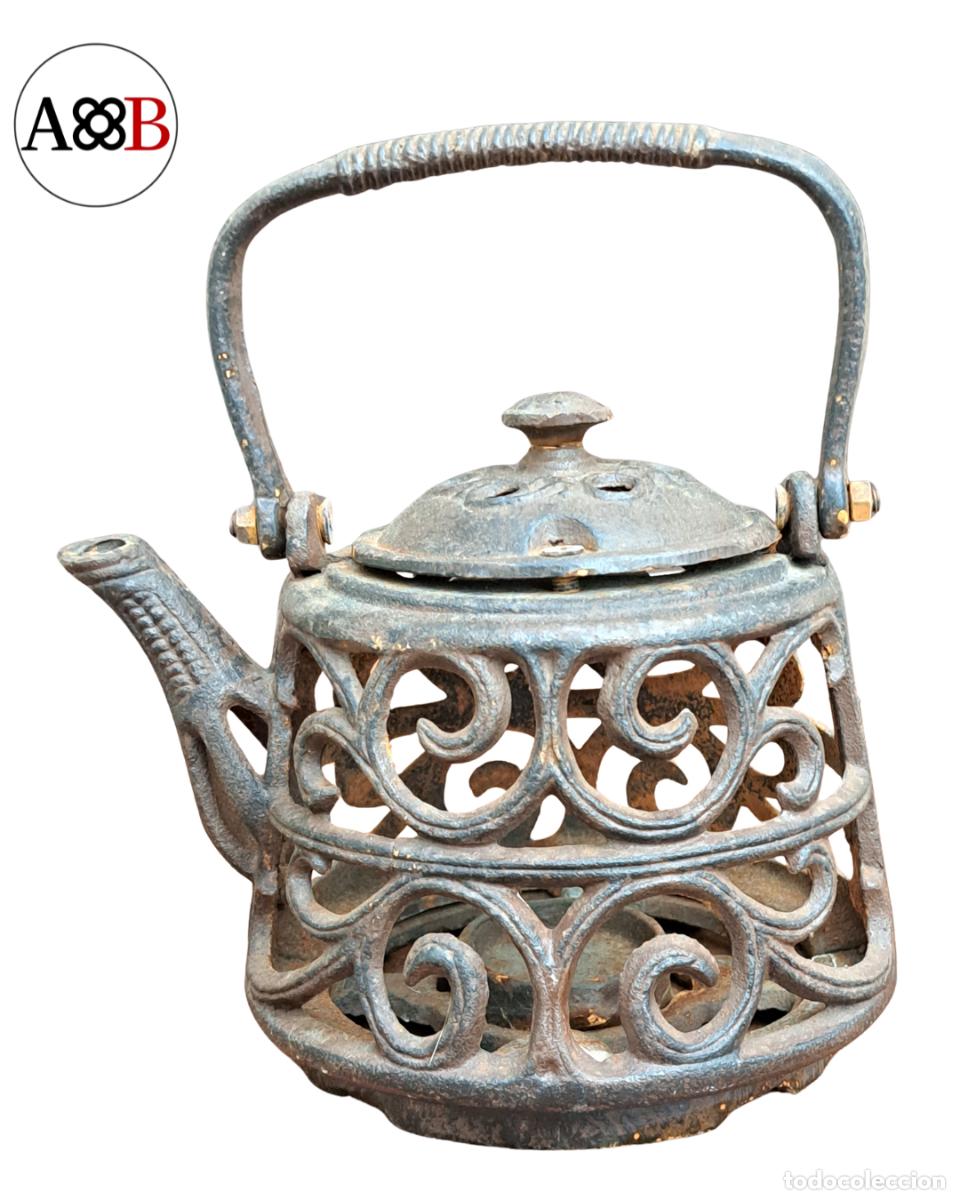 Antig&uuml;edades: TETERA QUEMADOR INCIENSO HIERRO FUNDIDO CALADO - ESTILO ORIENTAL JAPONES - RUSTICO