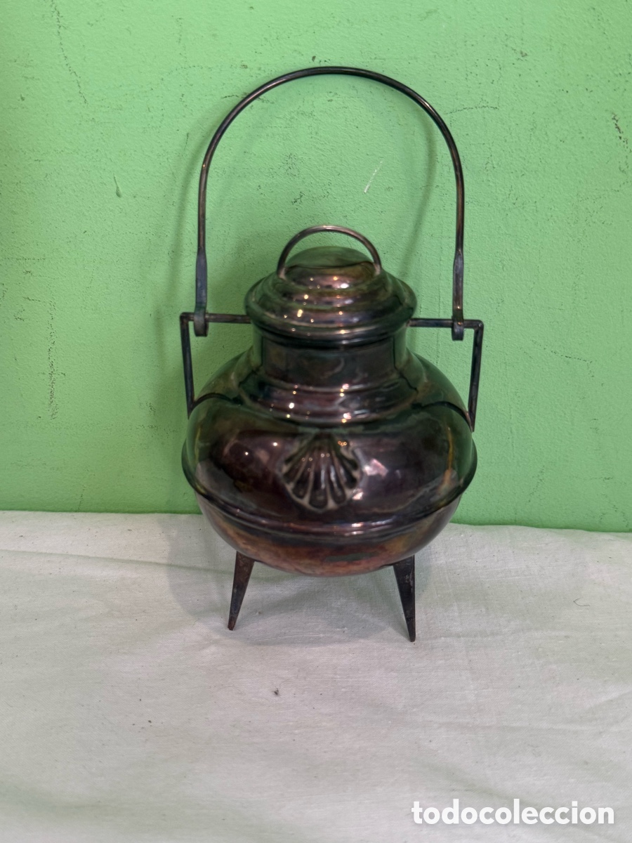Antiques: Antiguo brasero caldero de plata de ley grabado siglo XIX pieza conmemorativa