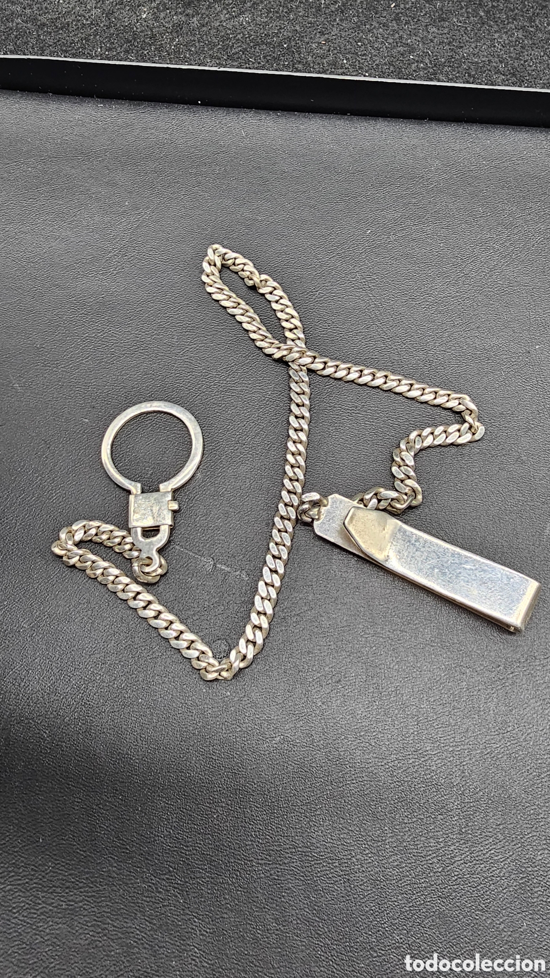 Antiques: Antiguo portabilletes con leontina de plata de ley contrastada