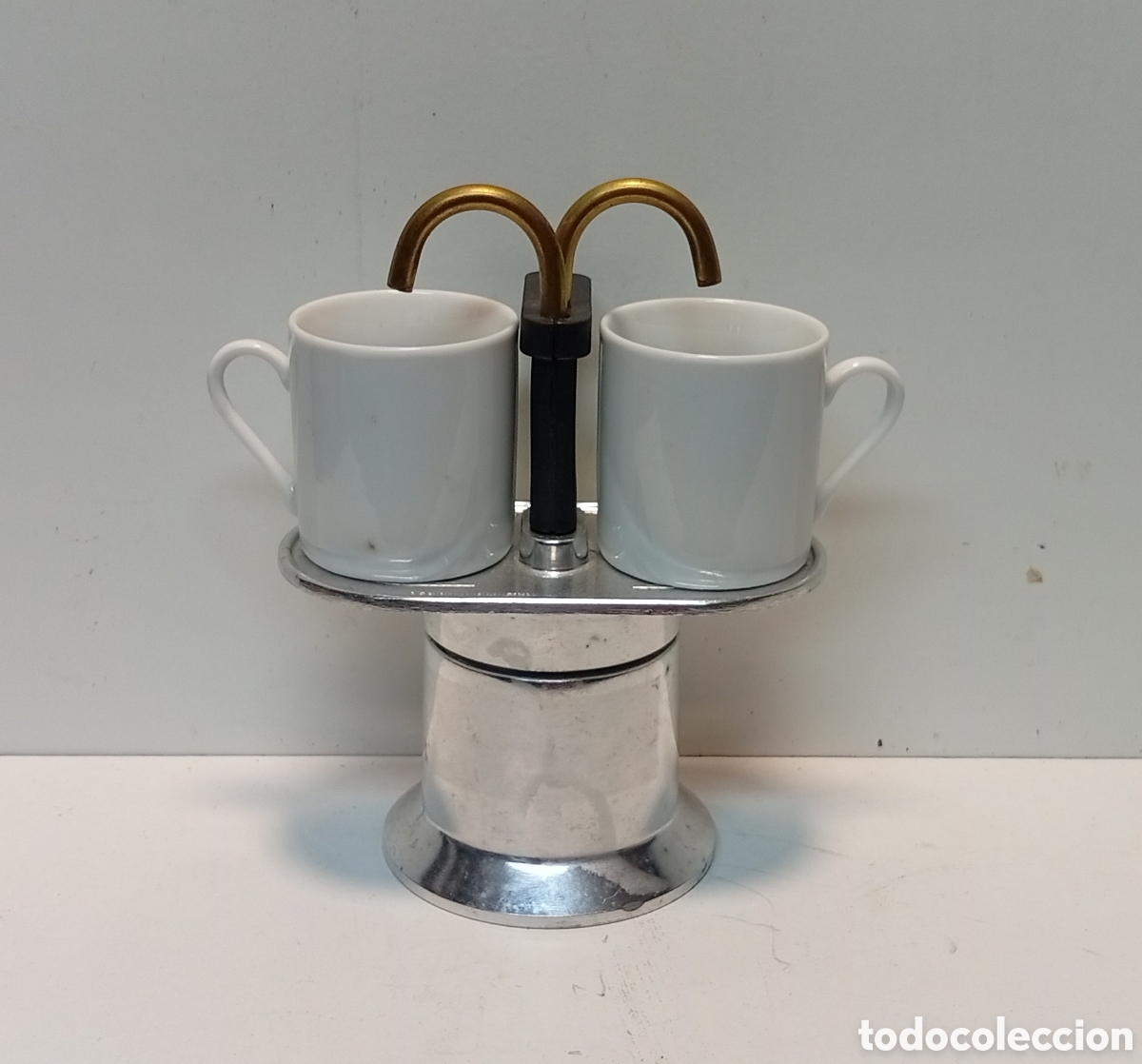 Antig&uuml;edades: Cafetera Vintage &rdquo;T&uacute; y Yo&rdquo; Doble Salida - Dise&ntilde;o Italiano - Con 2 Tacitas de Porcelana