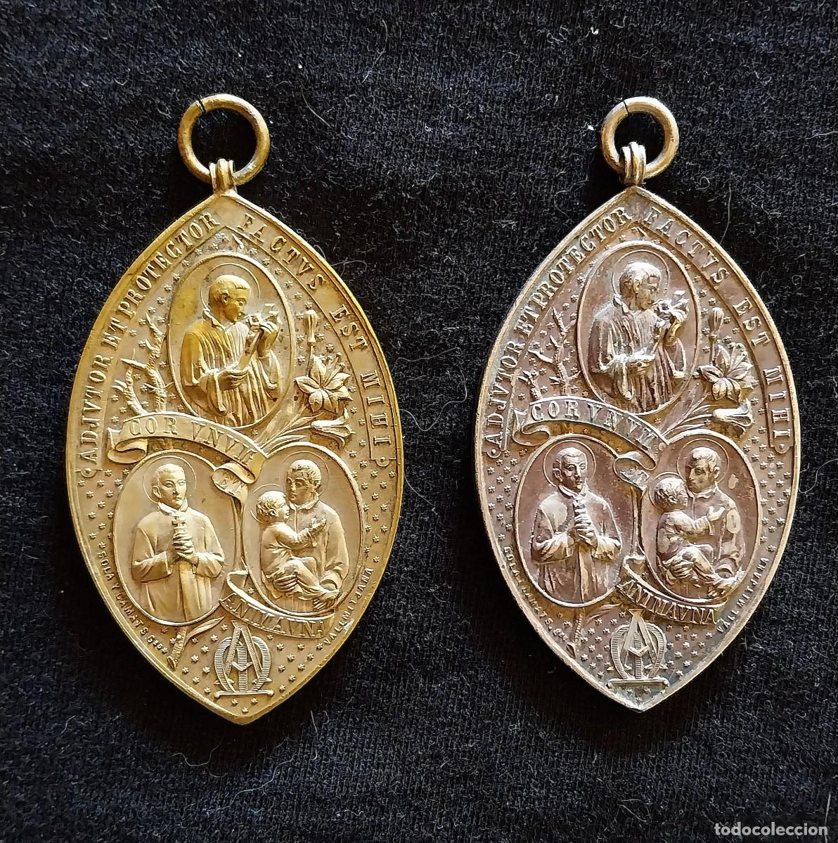 Antiguidades: Dos grandes medallas firmadas por Sol&agrave; y Camats / Vallmitjana. Congregaci&oacute;n Mariana.