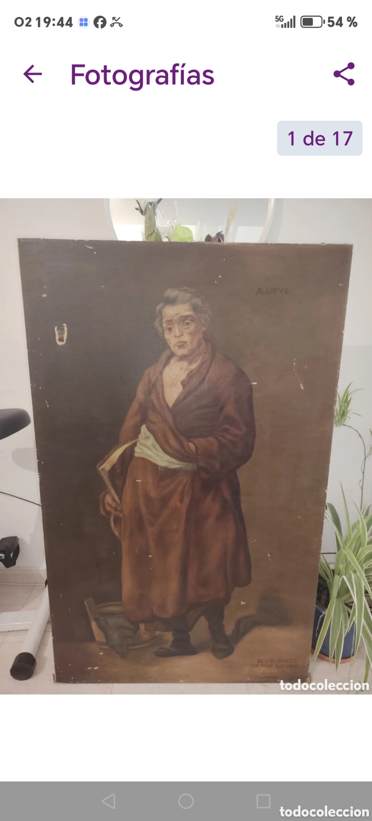 Antig&uuml;edades: &Oacute;leo sobre lienzo, escuela espa&ntilde;ola, velazquez, personaje esopo, por Jos&eacute; Rodr&iacute;guez Vidal 1934
