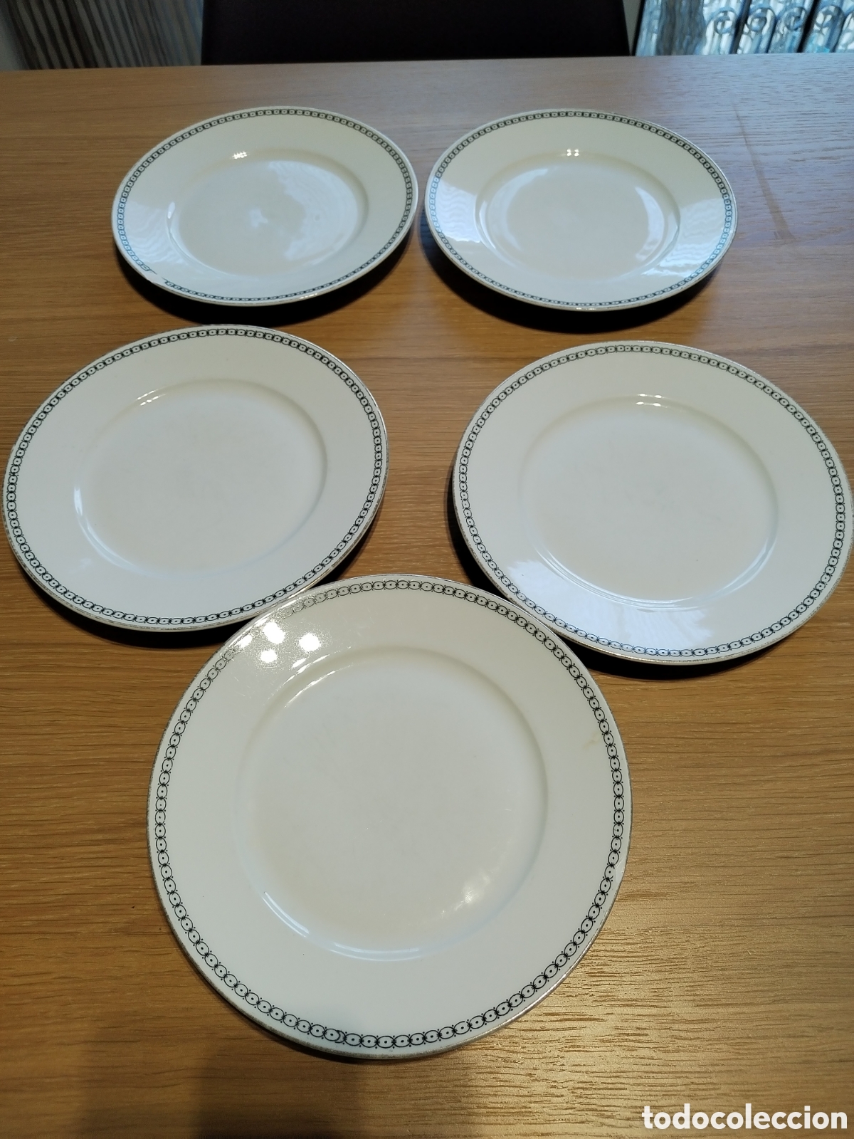 Antig&uuml;edades: Lote 5 platos de postre Edelstein Bavaria, motivo cadena negro, 20 cm &Oslash;
