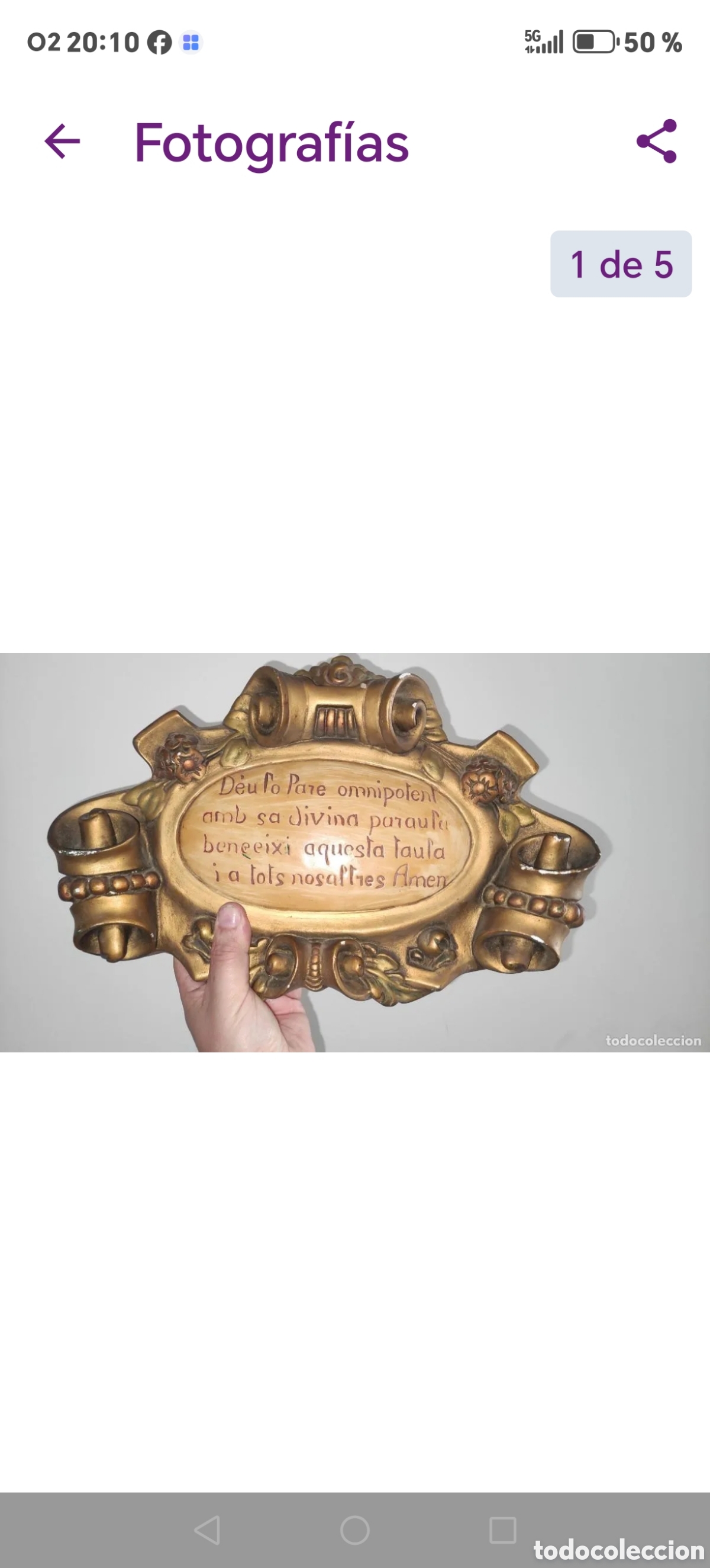 Antig&uuml;edades: Placa de yeso pintado, bendicion de la mesa. A&ntilde;os 50.