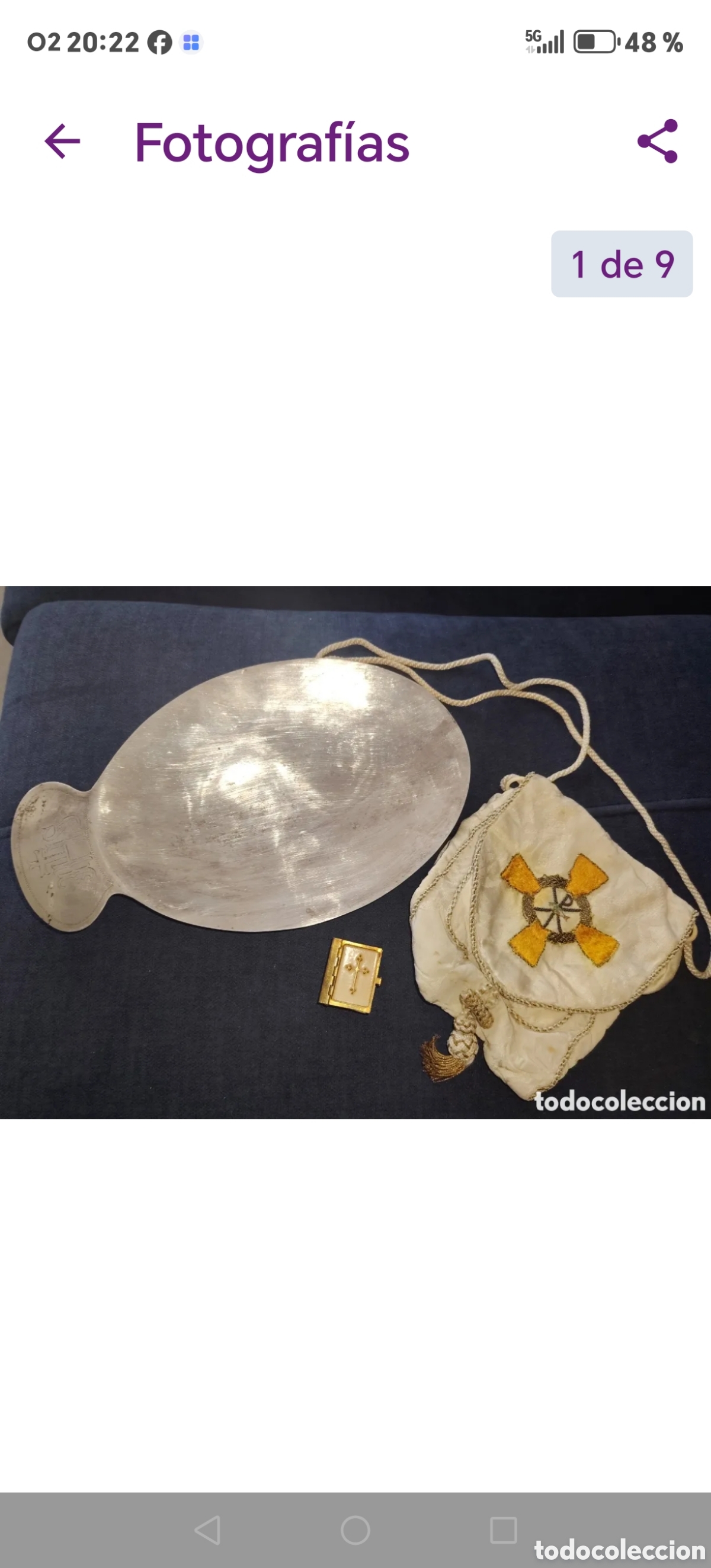Antig&uuml;edades: Lote liturgico, plato para hostias, comuni&oacute;n. Material plateado de meneses