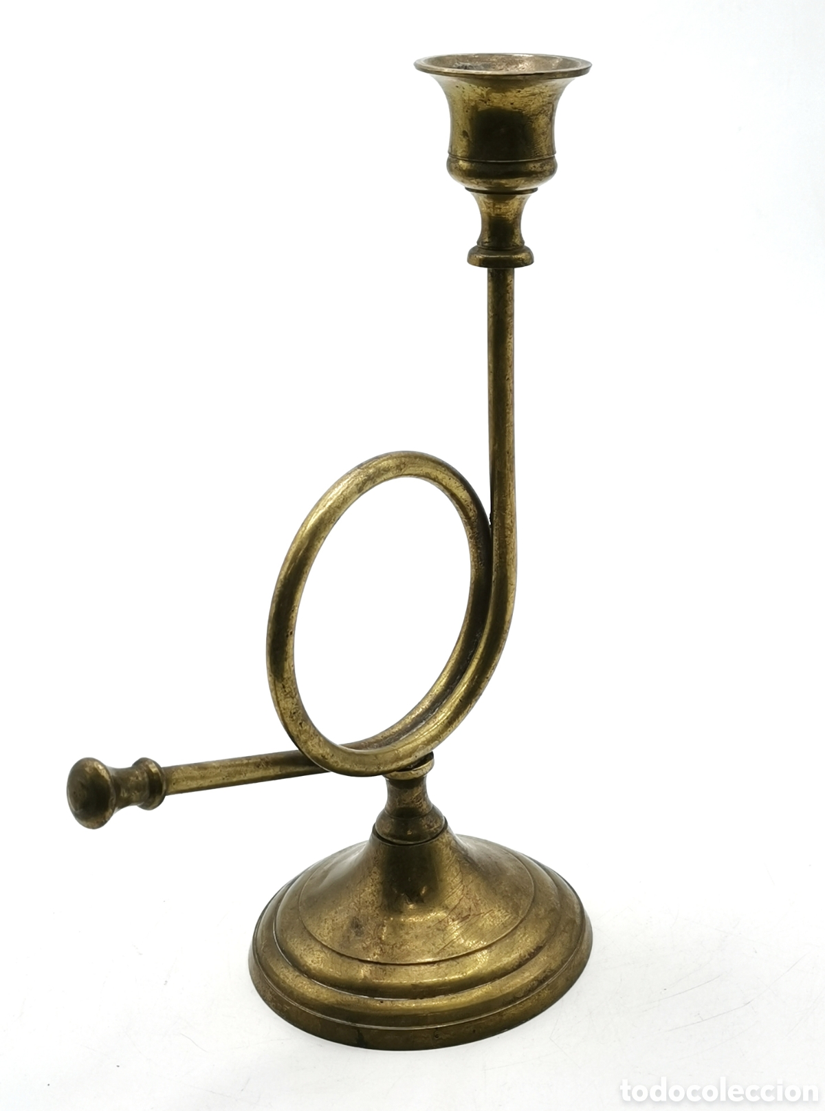 Antiguidades: CURIOSO CANDELABRO ANTIGUO DE BRONCE CON FORMA DE TROMPETA